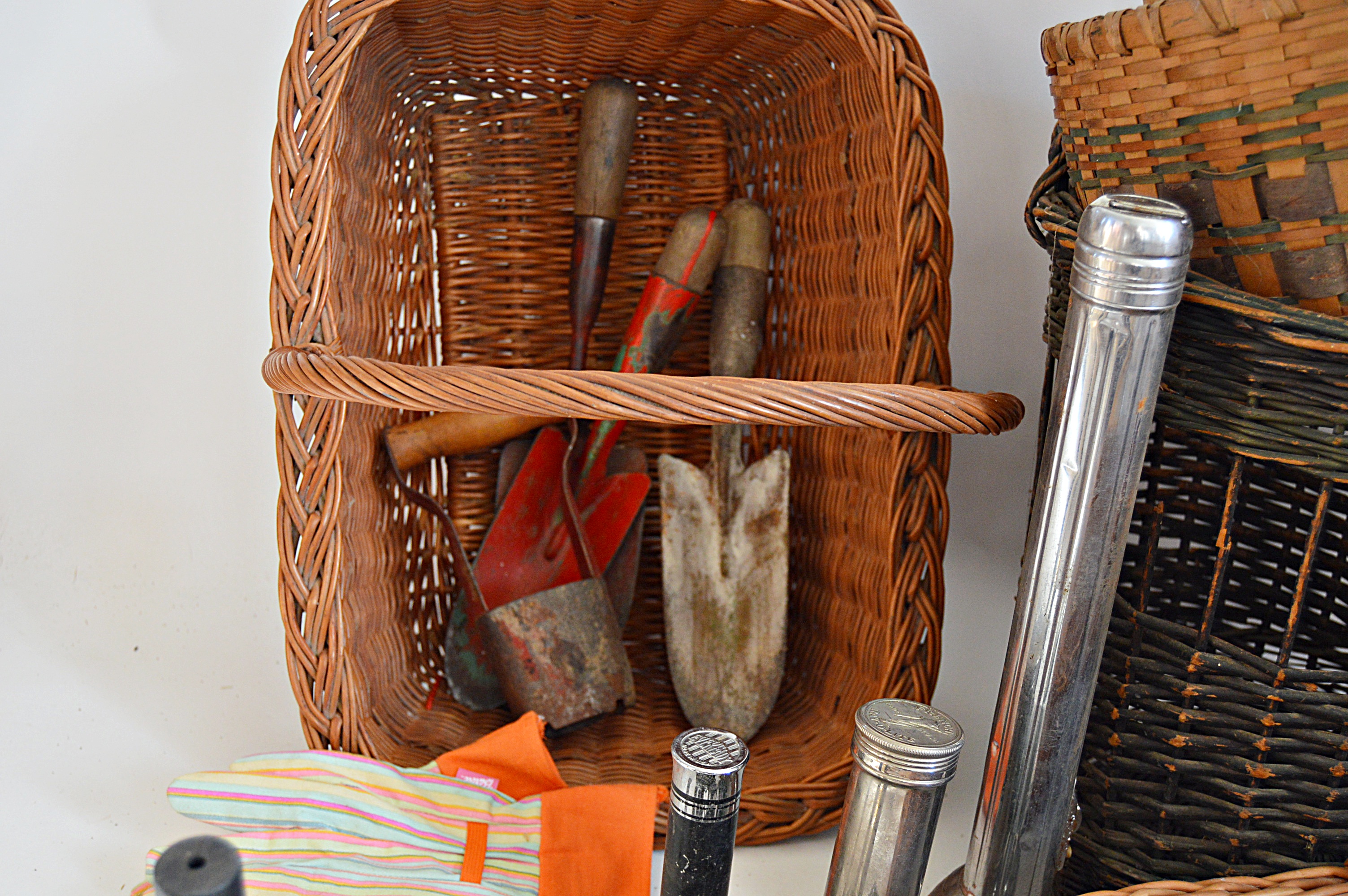 Gardening Group with Brass Nozzles, Metal Frogs, Trowels and Baskets