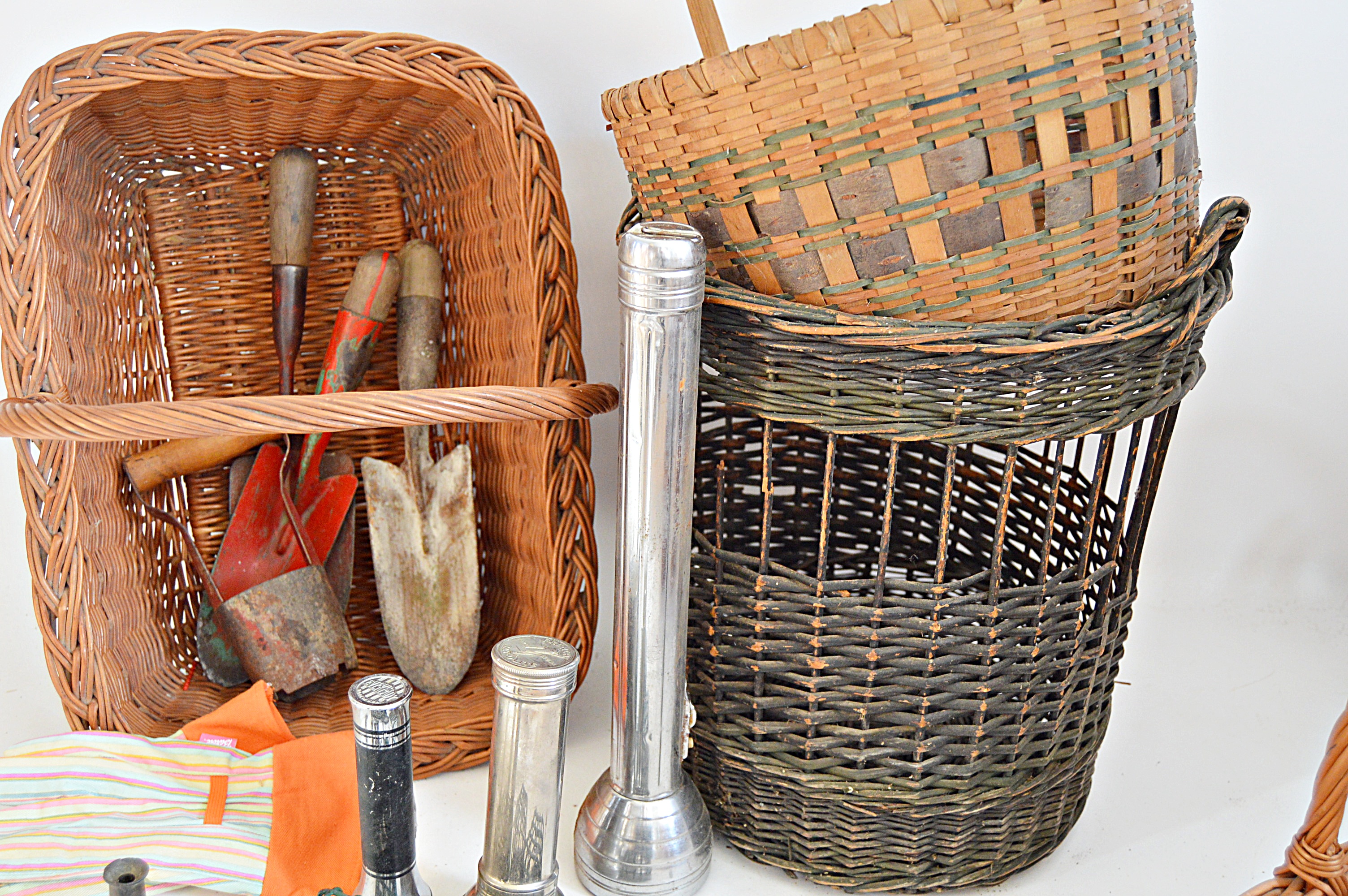 Gardening Group with Brass Nozzles, Metal Frogs, Trowels and Baskets