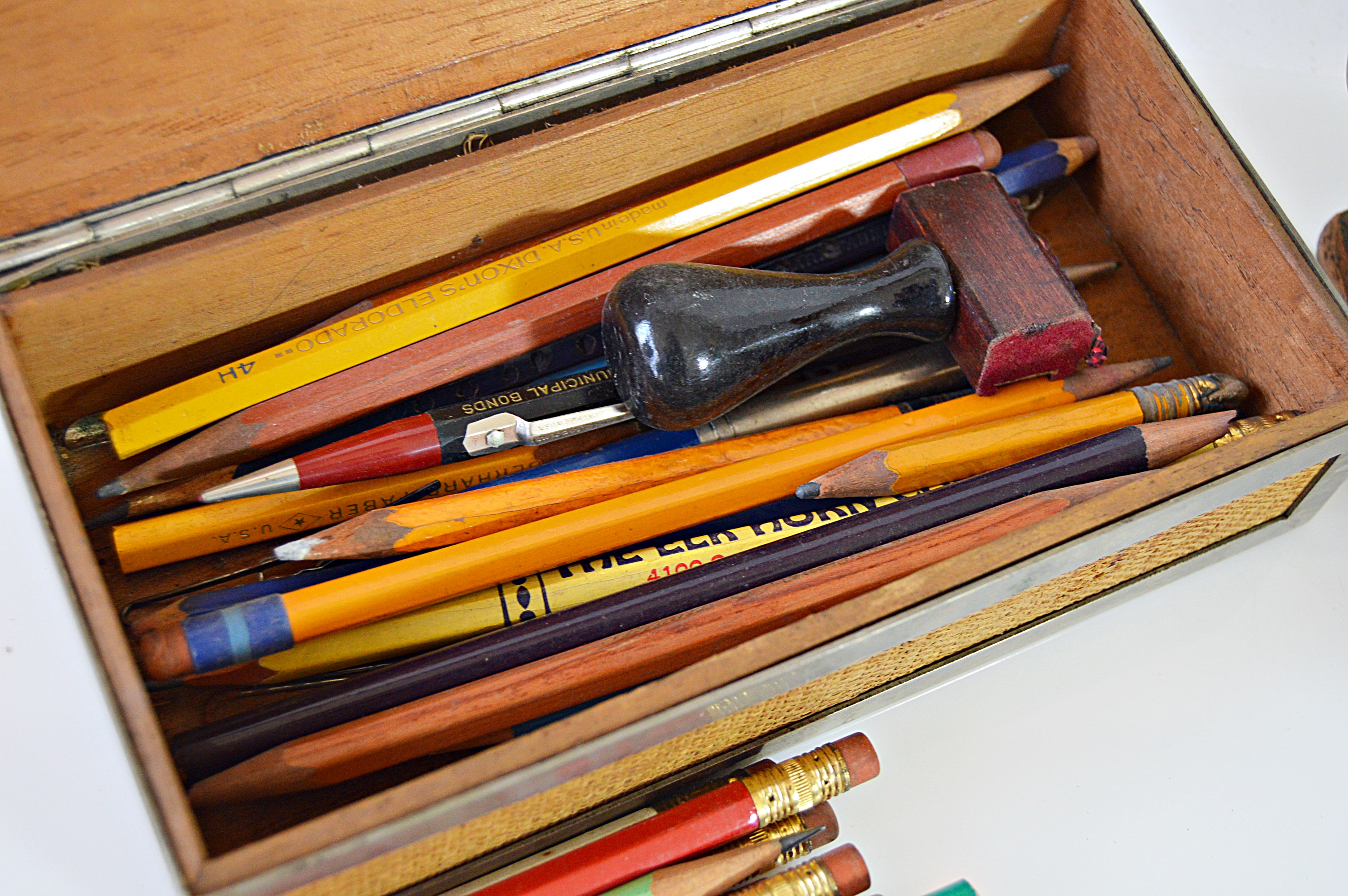 Vintage Pens and Pencils, Cigarette Box, Austrian Bank and Elephant Bookends