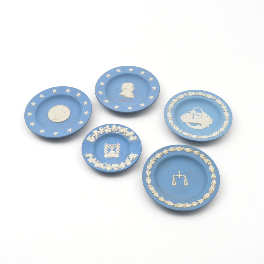 Wedgwood Blue Jasperware Ash Receiver and Assorted Commemorative Plates