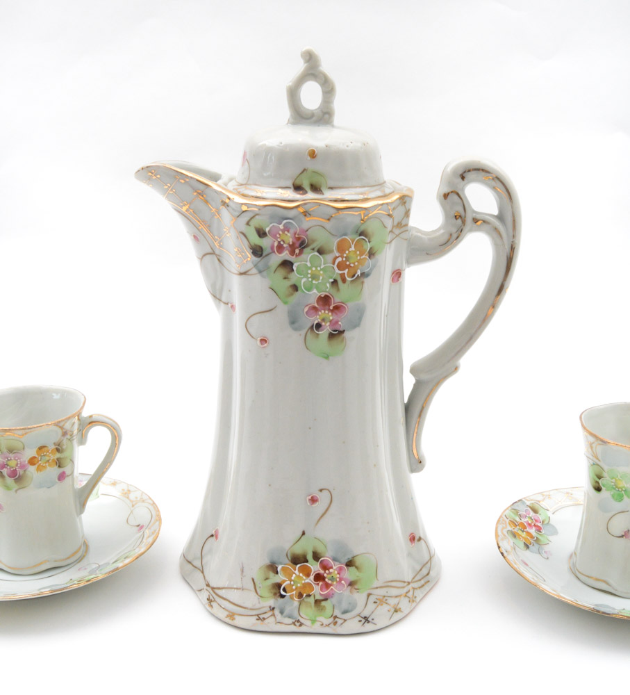 Vintage Hand-painted Porcelain Japanese Bibi Chocolate Set