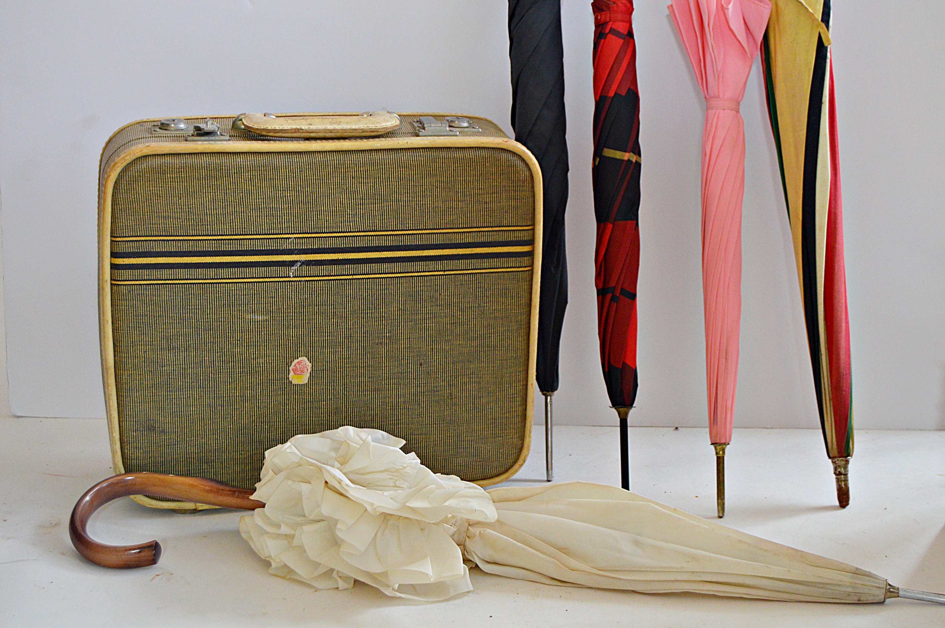 Vintage Umbrellas and Suitcase