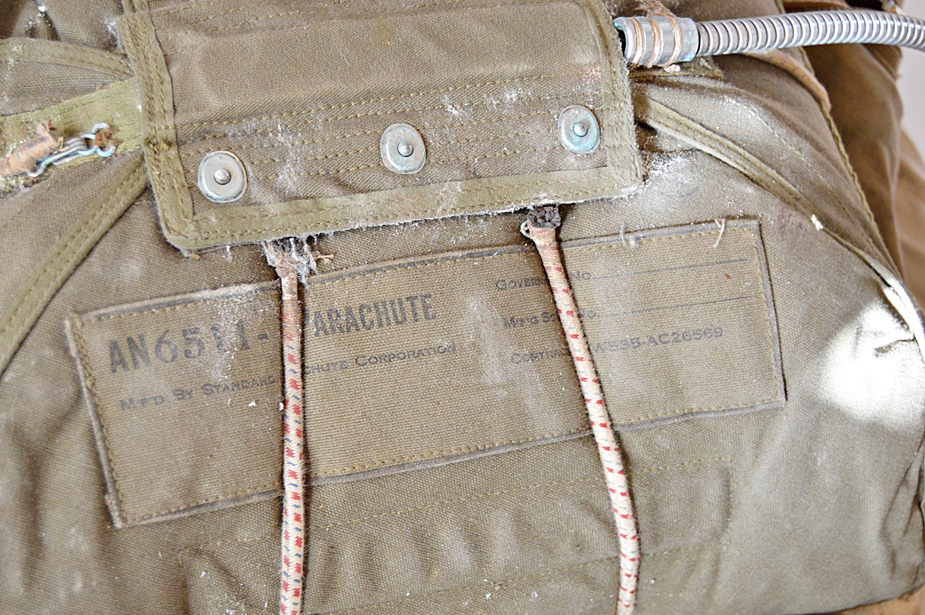 WWII Army Air Force Naval Aviator Sheepskin Winter Flight Jacket, Cap, Parachute