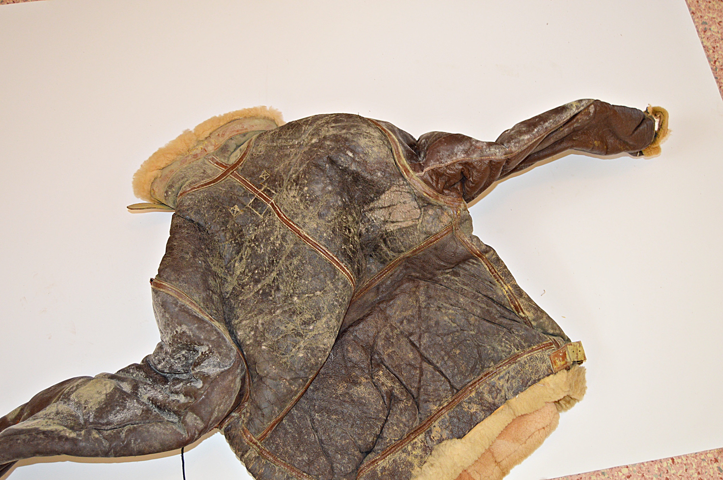 WWII Army Air Force Naval Aviator Sheepskin Winter Flight Jacket, Cap, Parachute