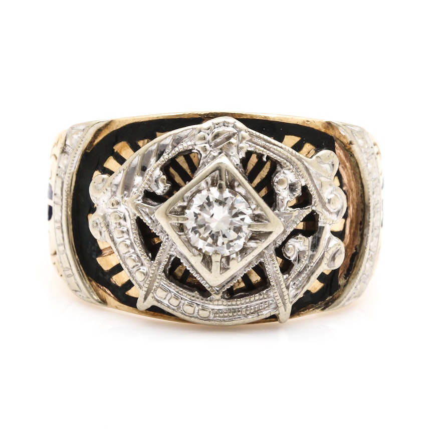 14K White Gold and Diamond Freemason's Ring