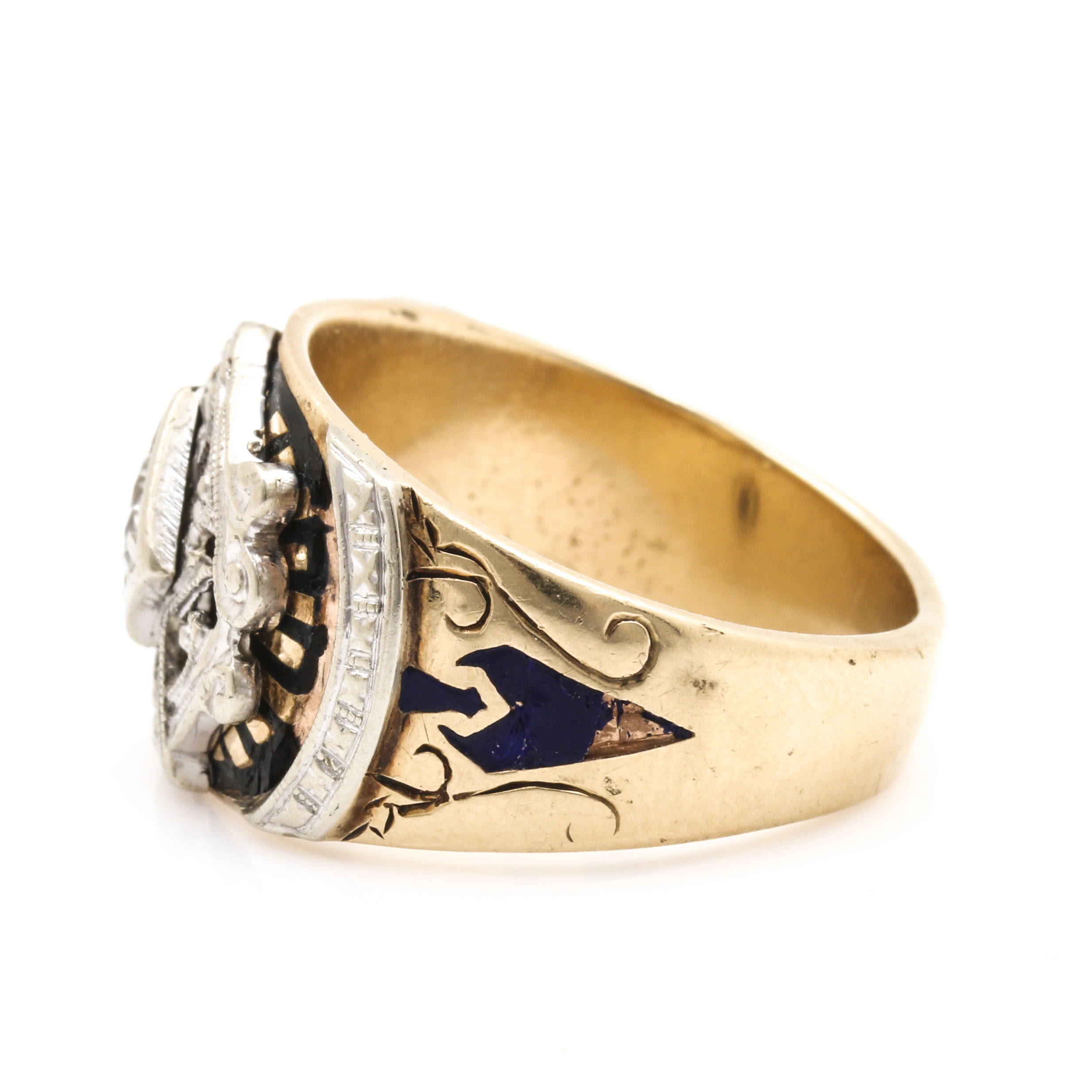14K White Gold and Diamond Freemason's Ring