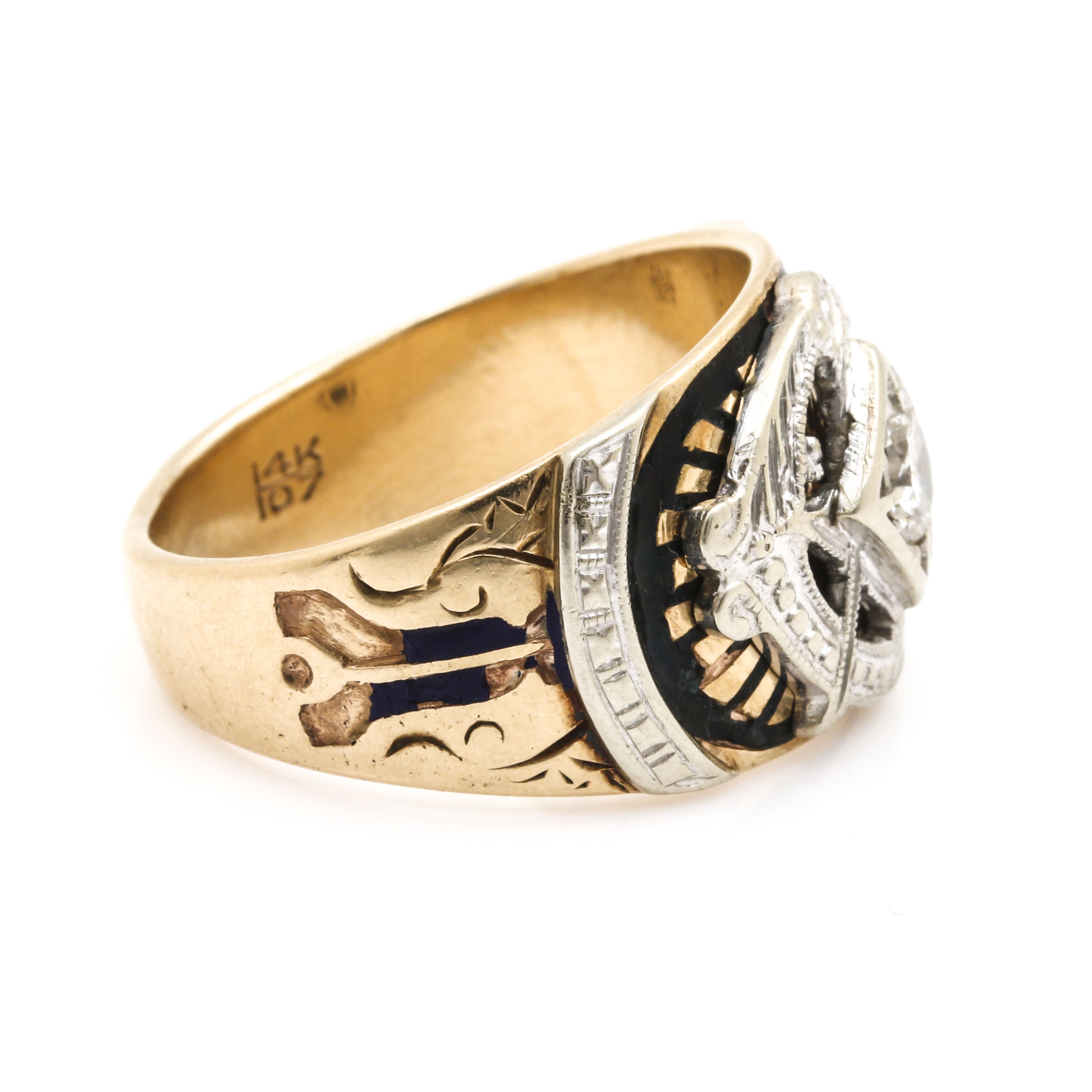 14K White Gold and Diamond Freemason's Ring