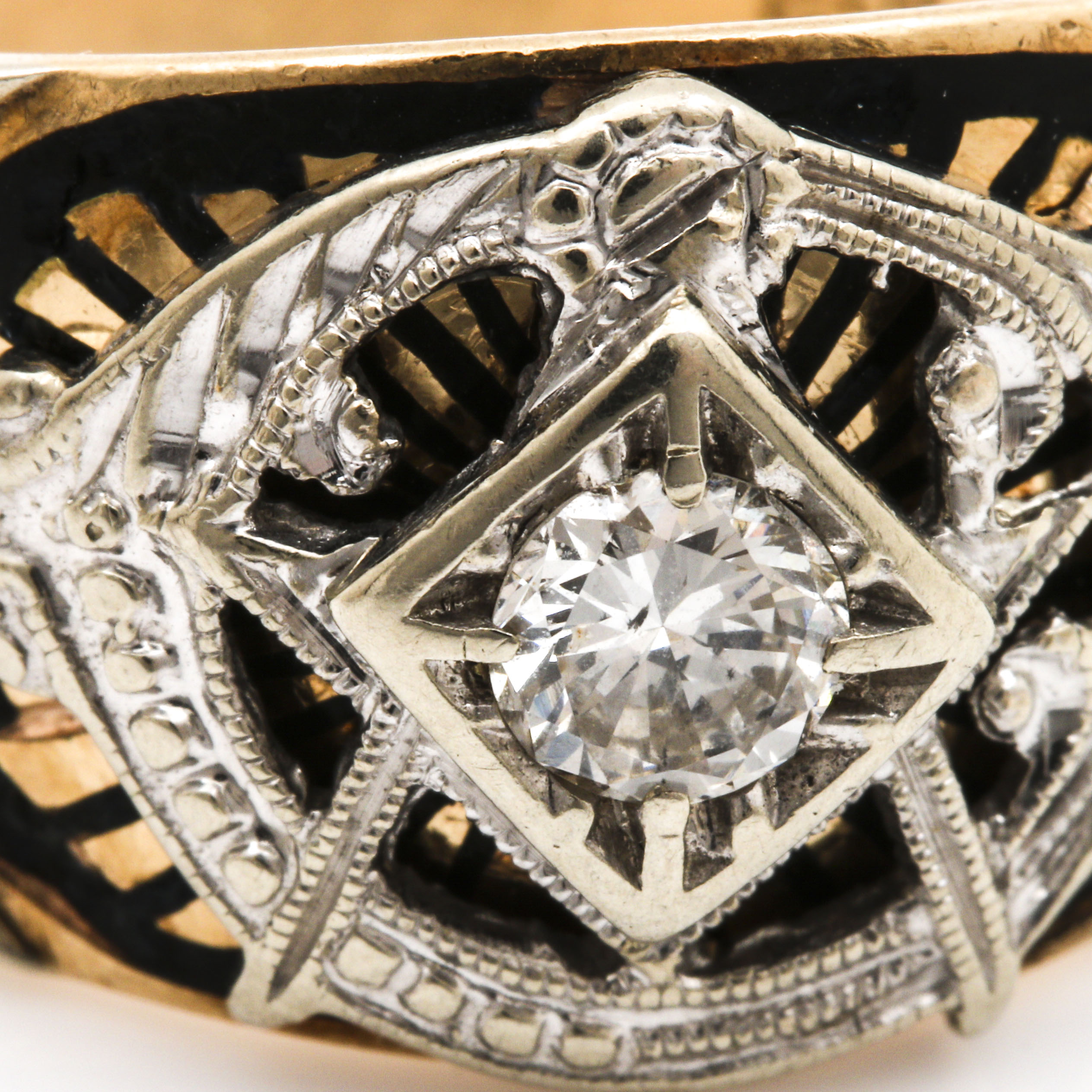 14K White Gold and Diamond Freemason's Ring