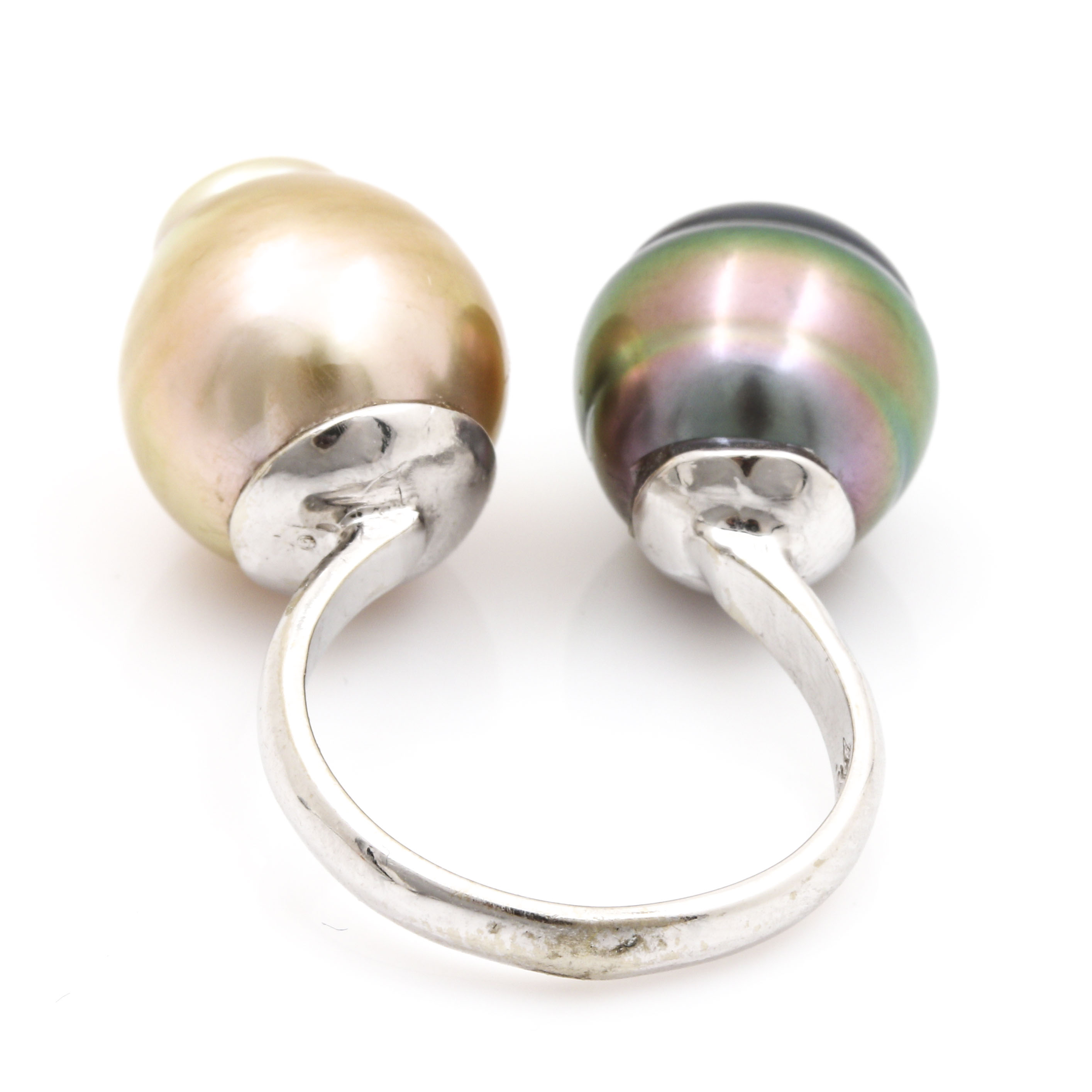 14K White Gold Moi et Toi Cultured Pearl Ring