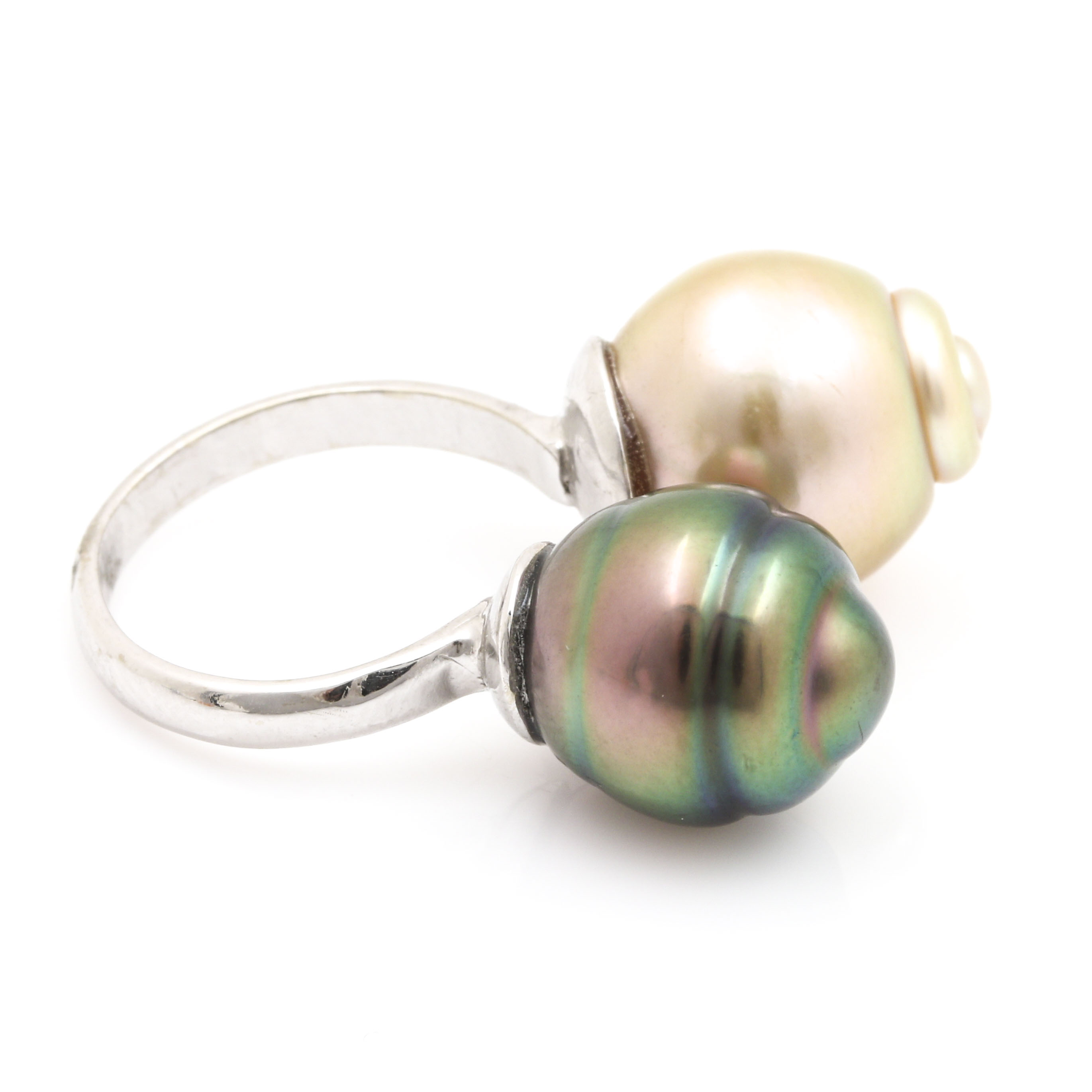 14K White Gold Moi et Toi Cultured Pearl Ring