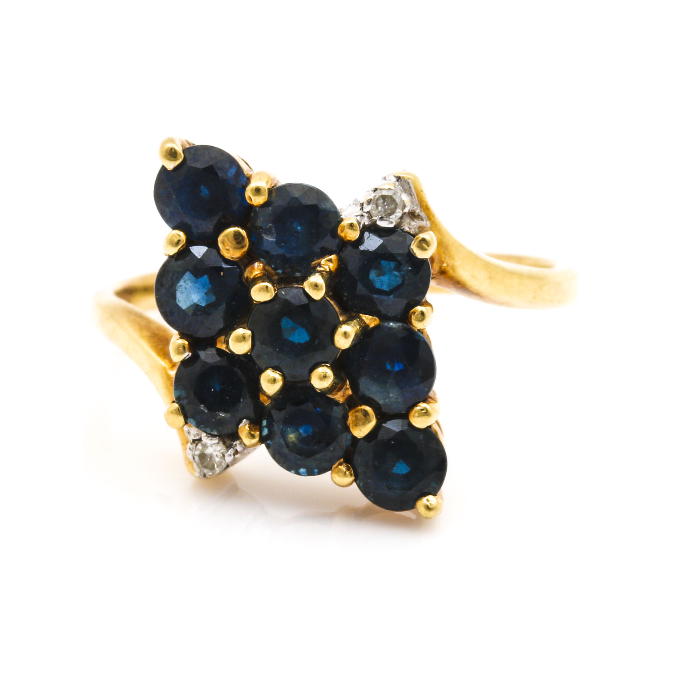 14K Yellow Gold Sapphire and Diamond Ring
