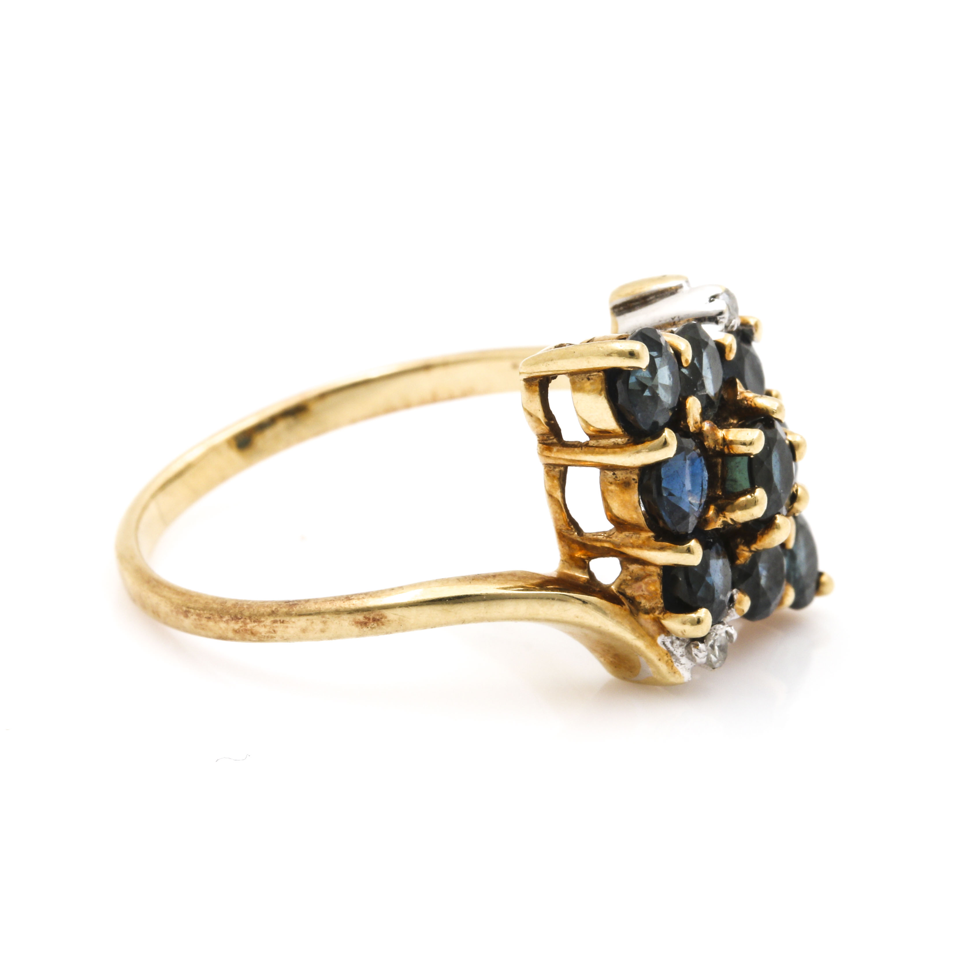 14K Yellow Gold Sapphire and Diamond Ring