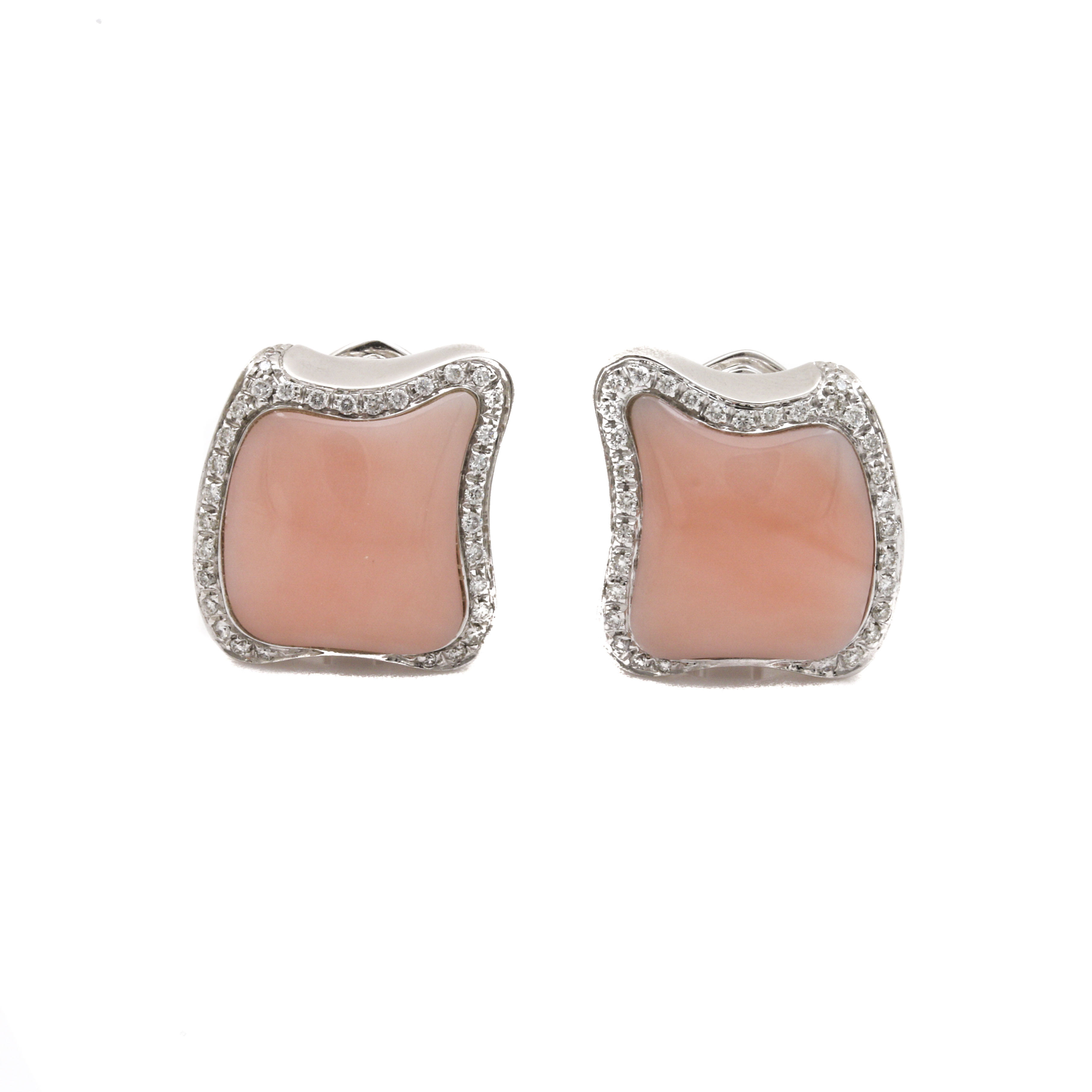 ORO Trend 18K White Gold Coral and Diamond Earrings