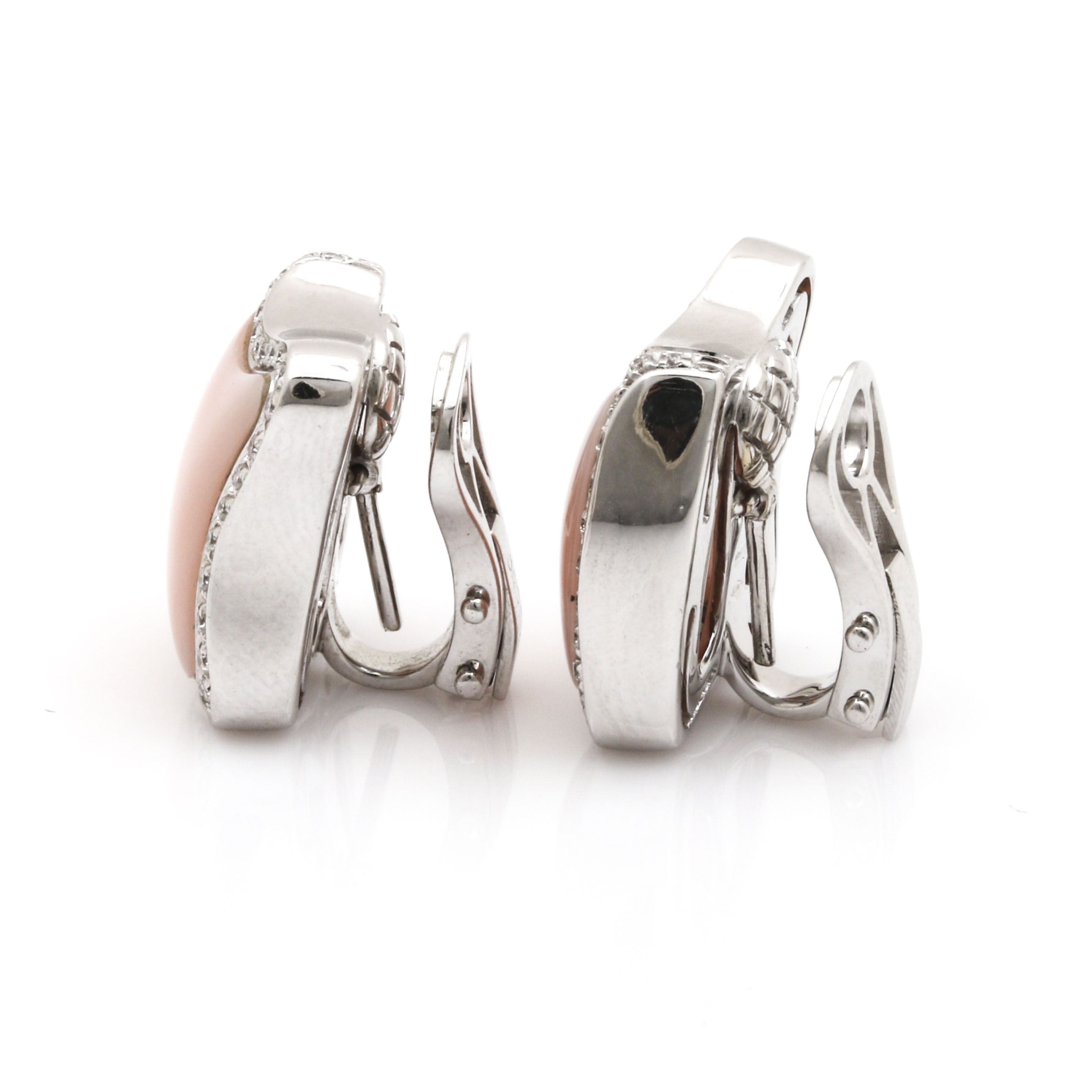 ORO Trend 18K White Gold Coral and Diamond Earrings