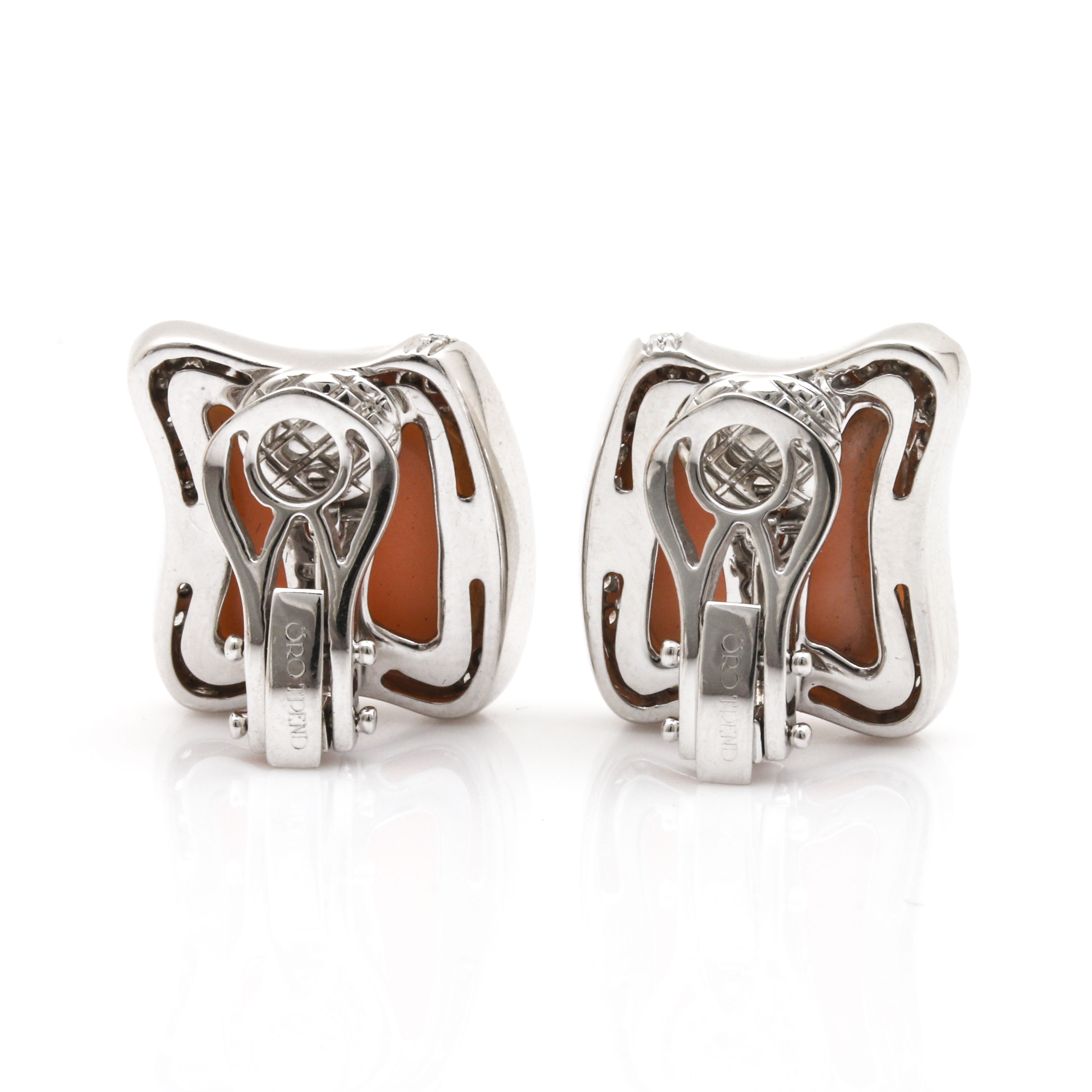 ORO Trend 18K White Gold Coral and Diamond Earrings