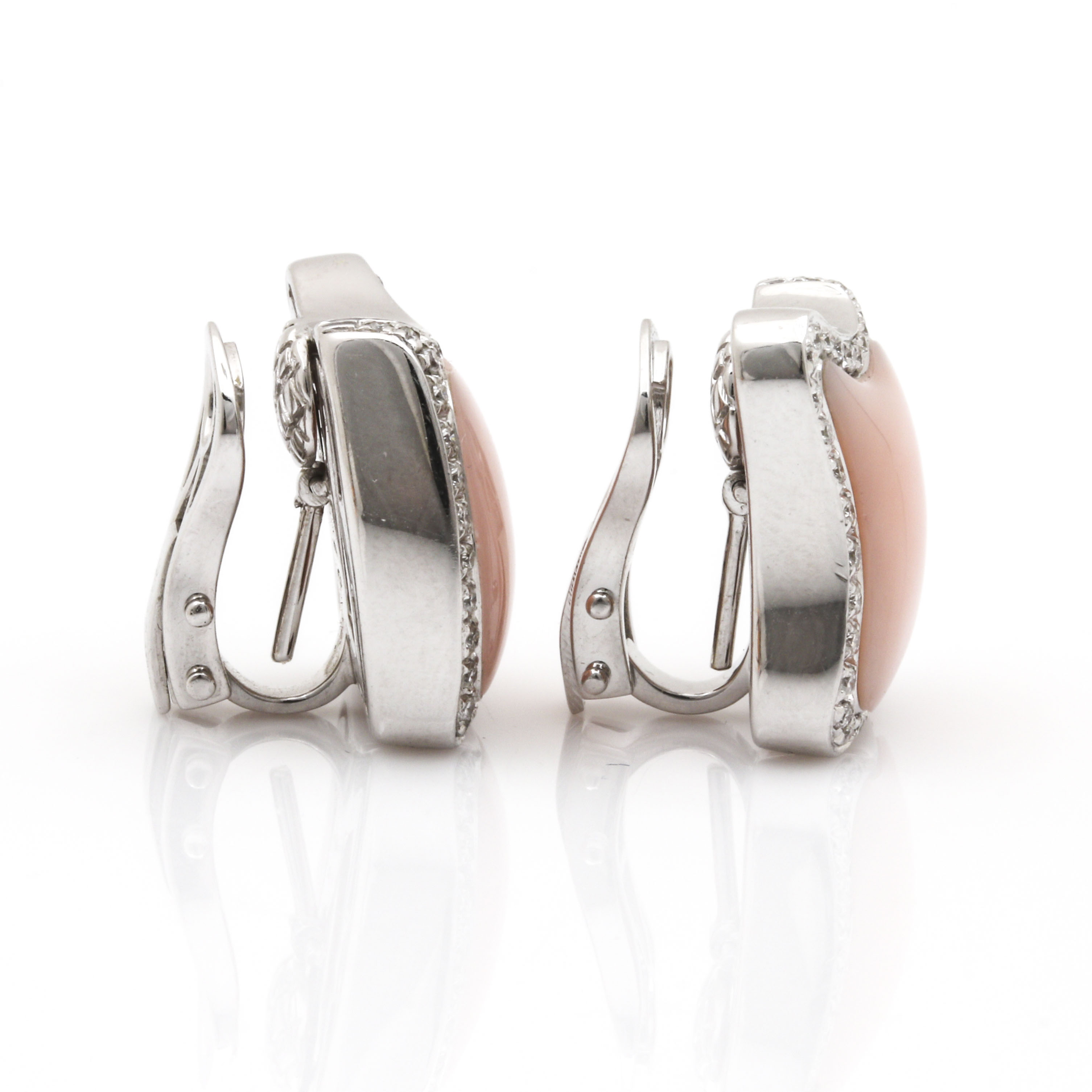 ORO Trend 18K White Gold Coral and Diamond Earrings