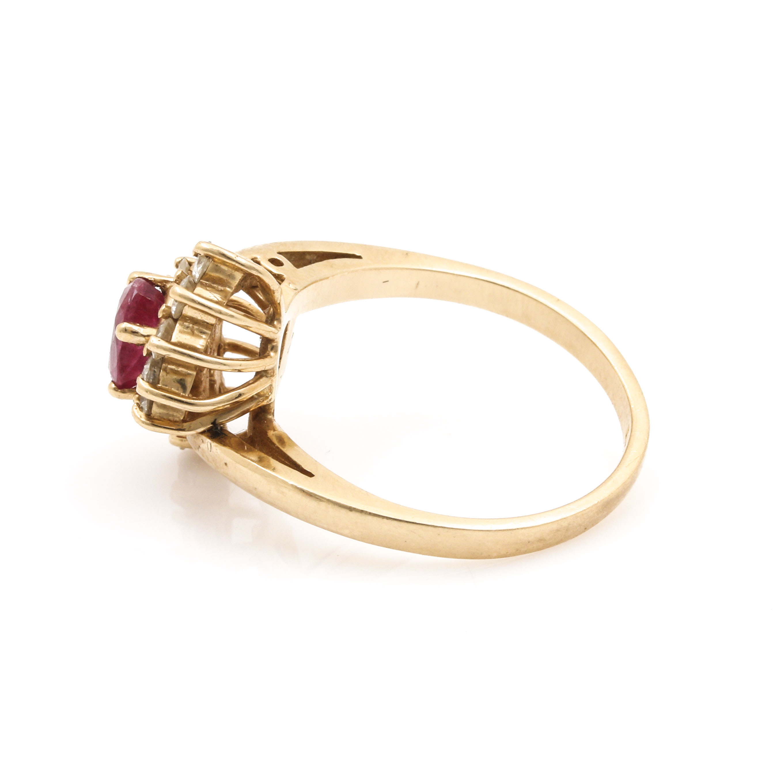 14K Yellow Gold Ruby and Diamond Bypass Ring