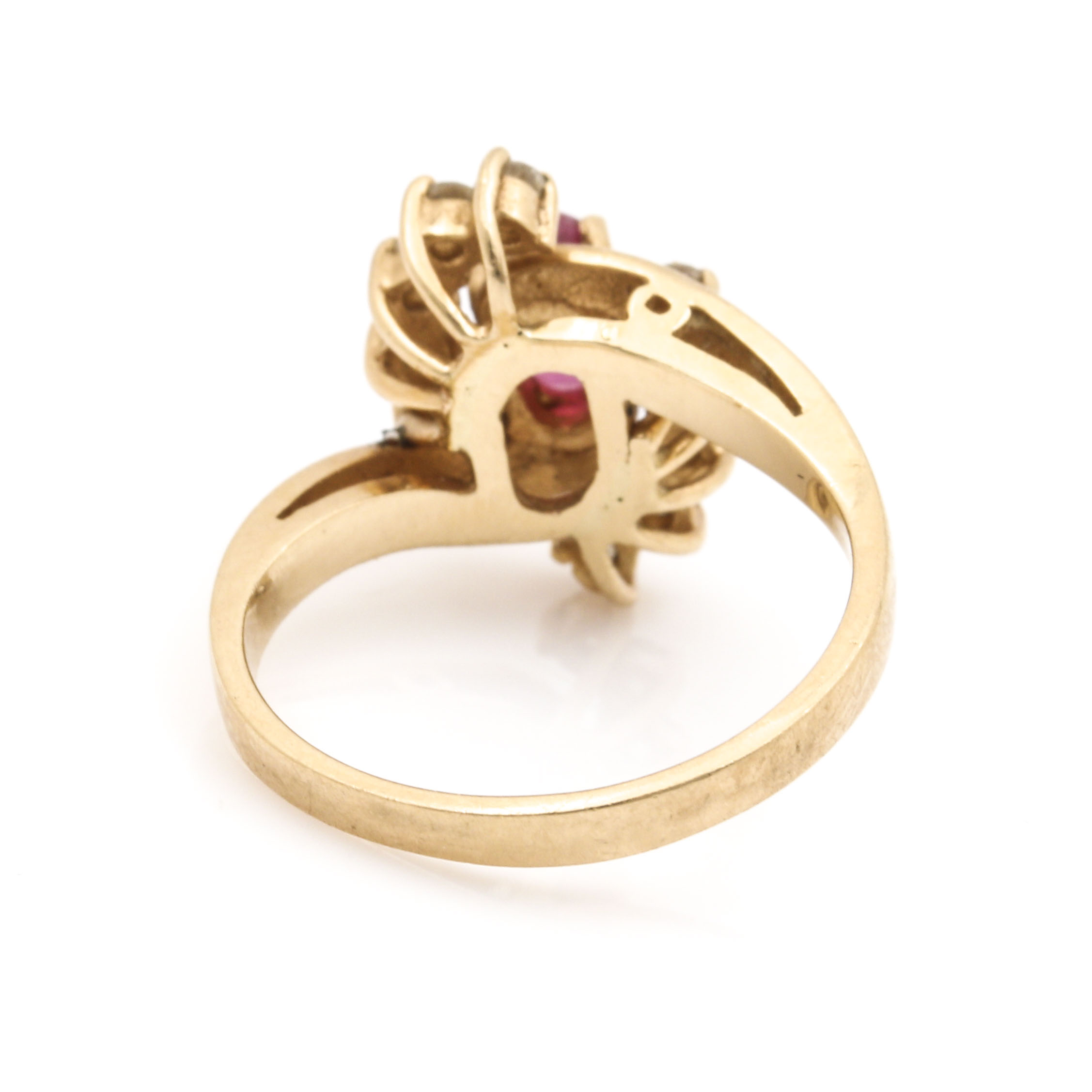 14K Yellow Gold Ruby and Diamond Bypass Ring