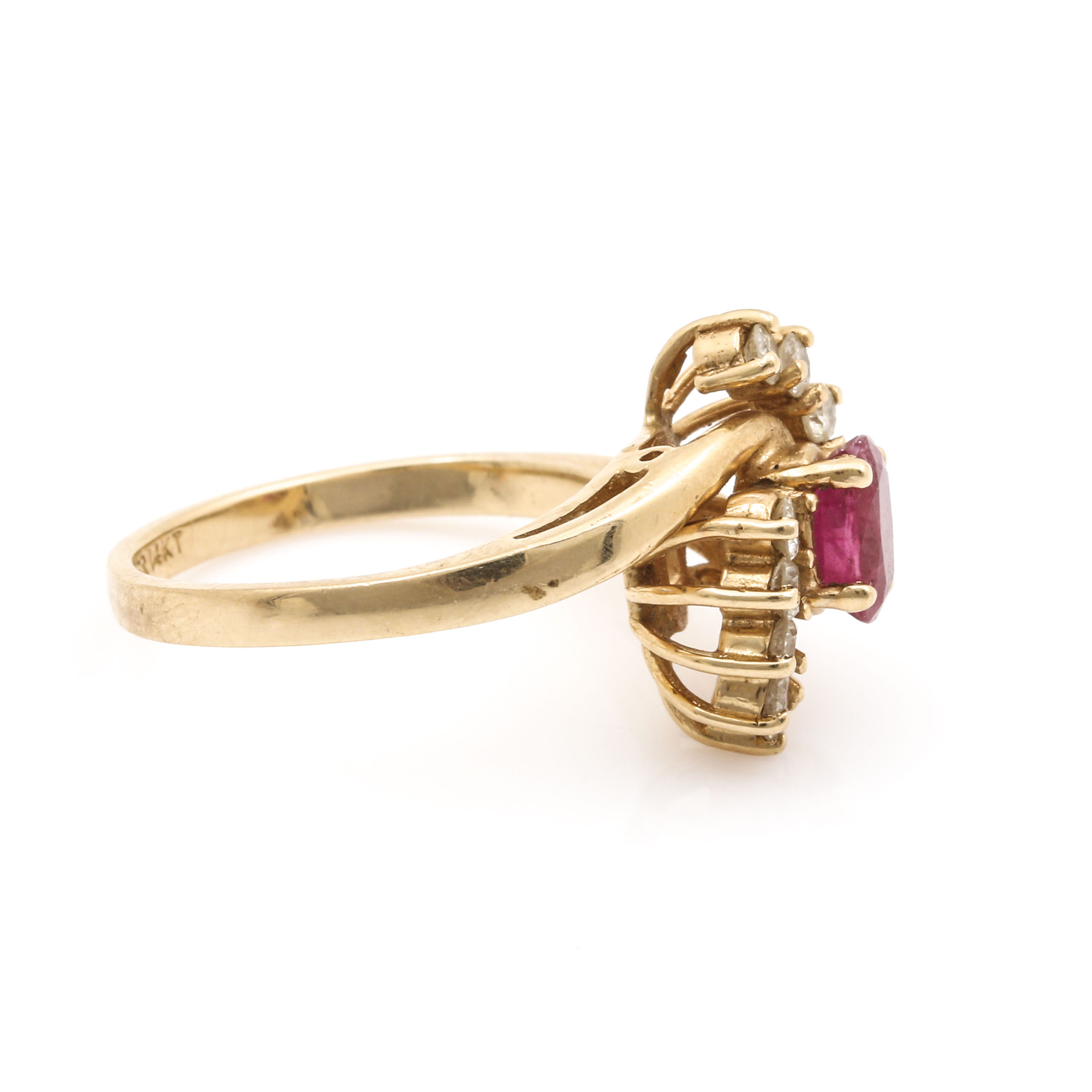 14K Yellow Gold Ruby and Diamond Bypass Ring