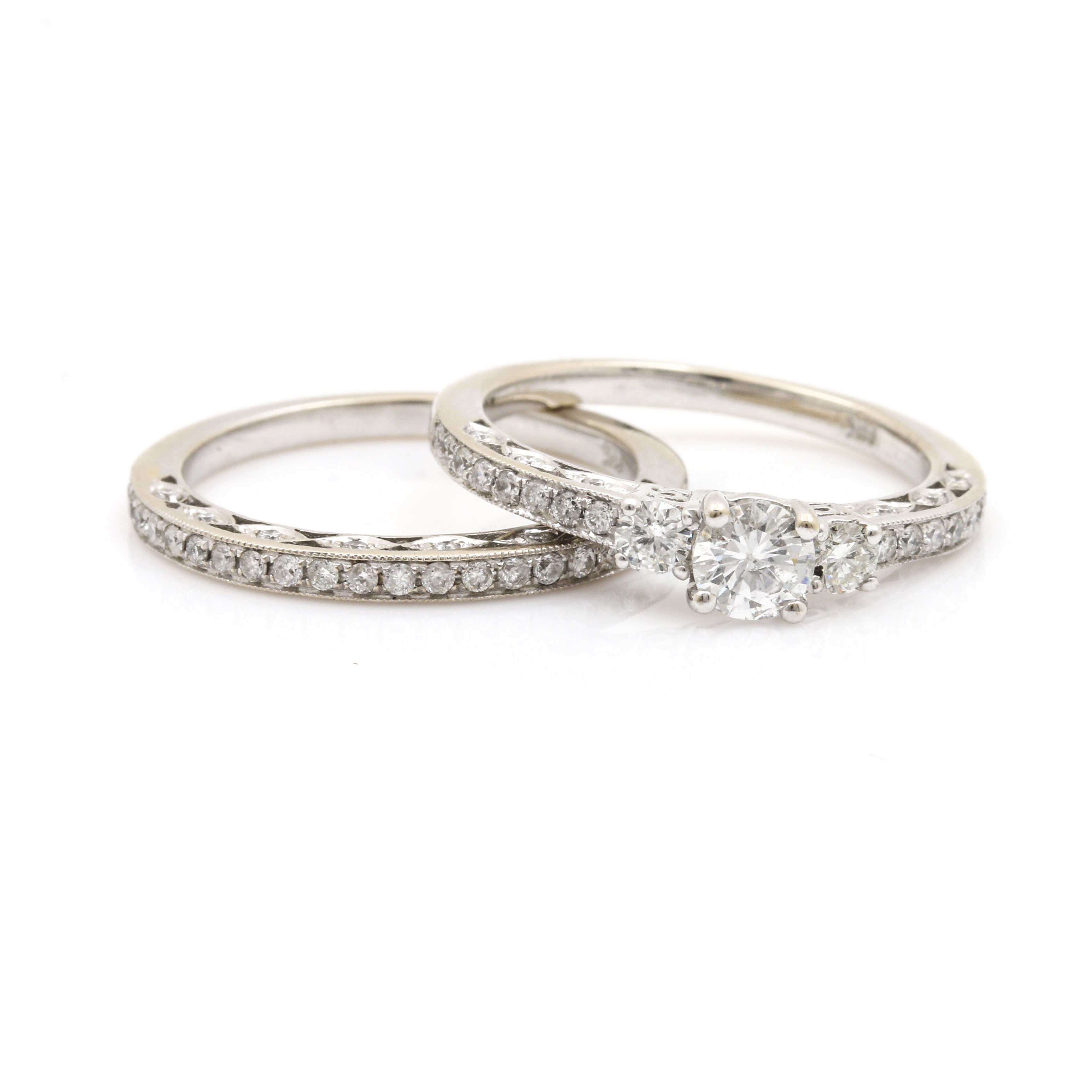14K White Gold 0.99 CTW Diamond Bridal Ring Set