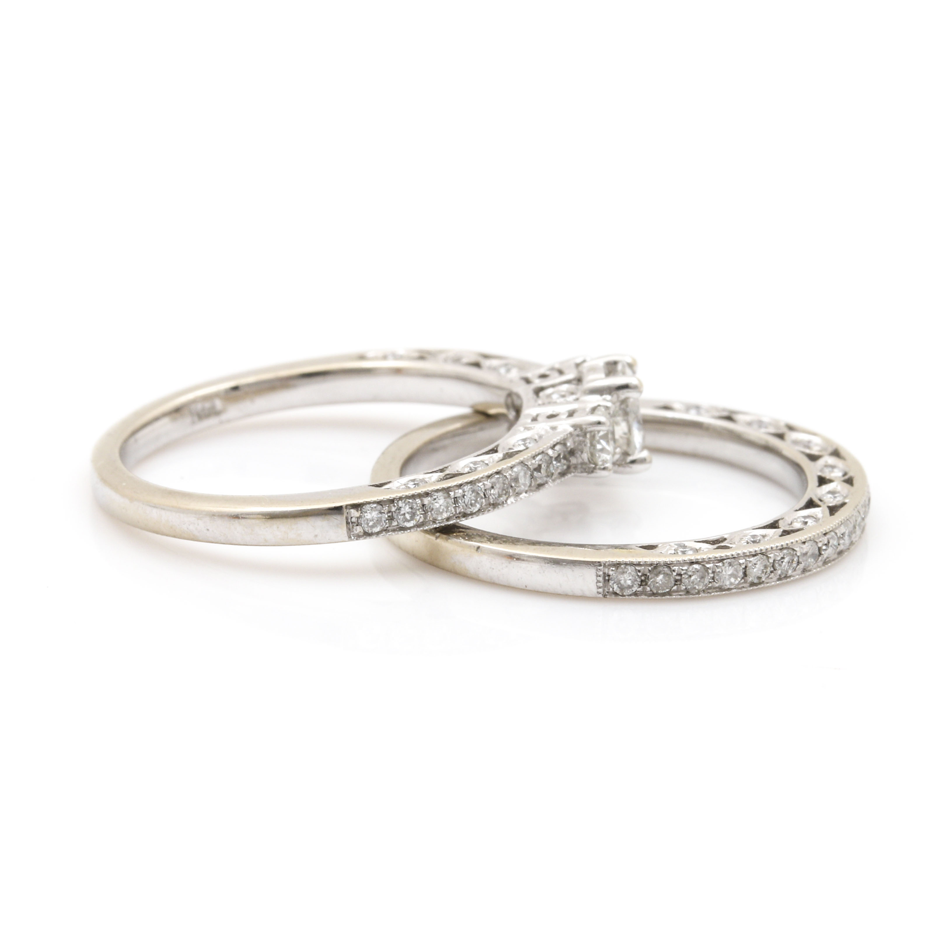 14K White Gold 0.99 CTW Diamond Bridal Ring Set