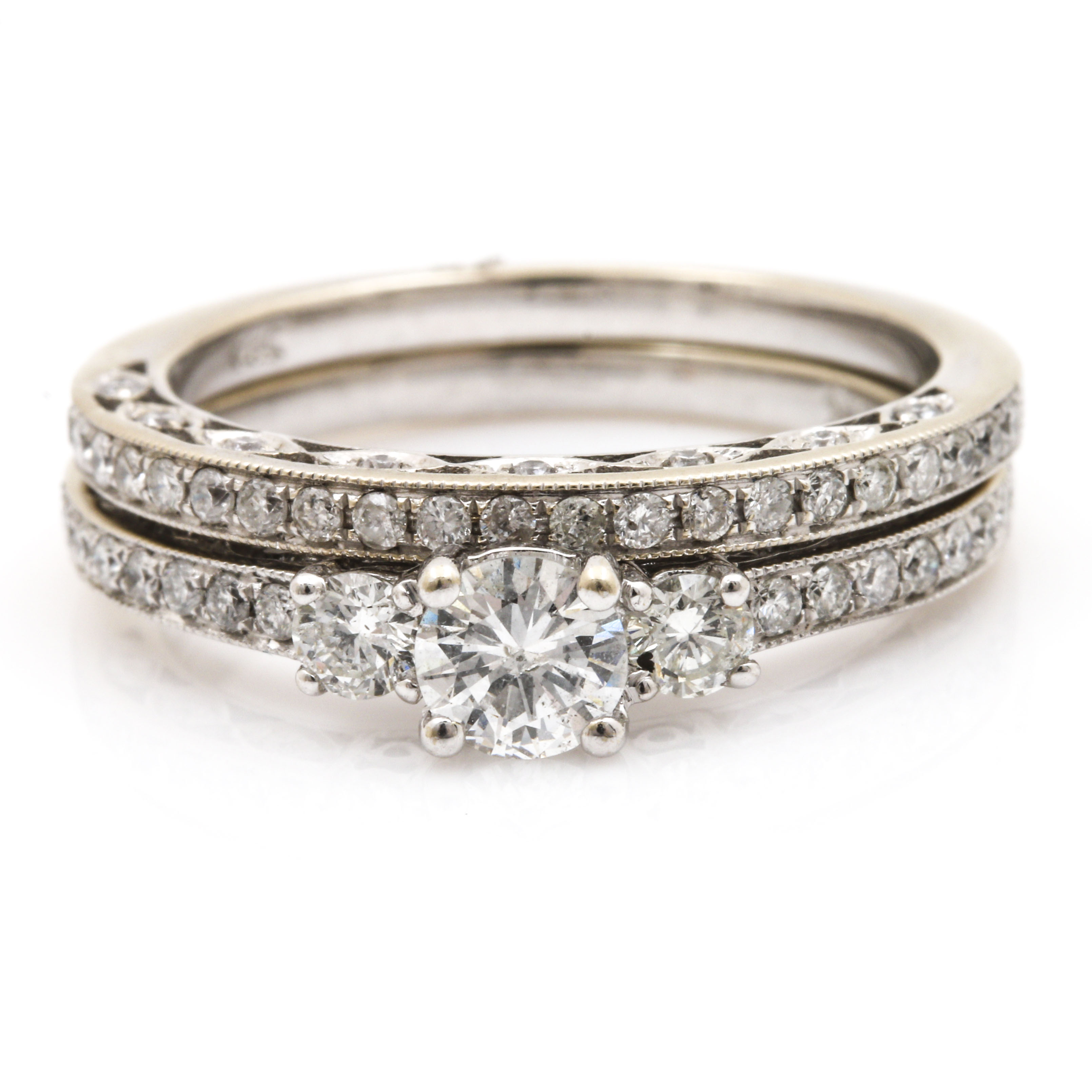 14K White Gold 0.99 CTW Diamond Bridal Ring Set