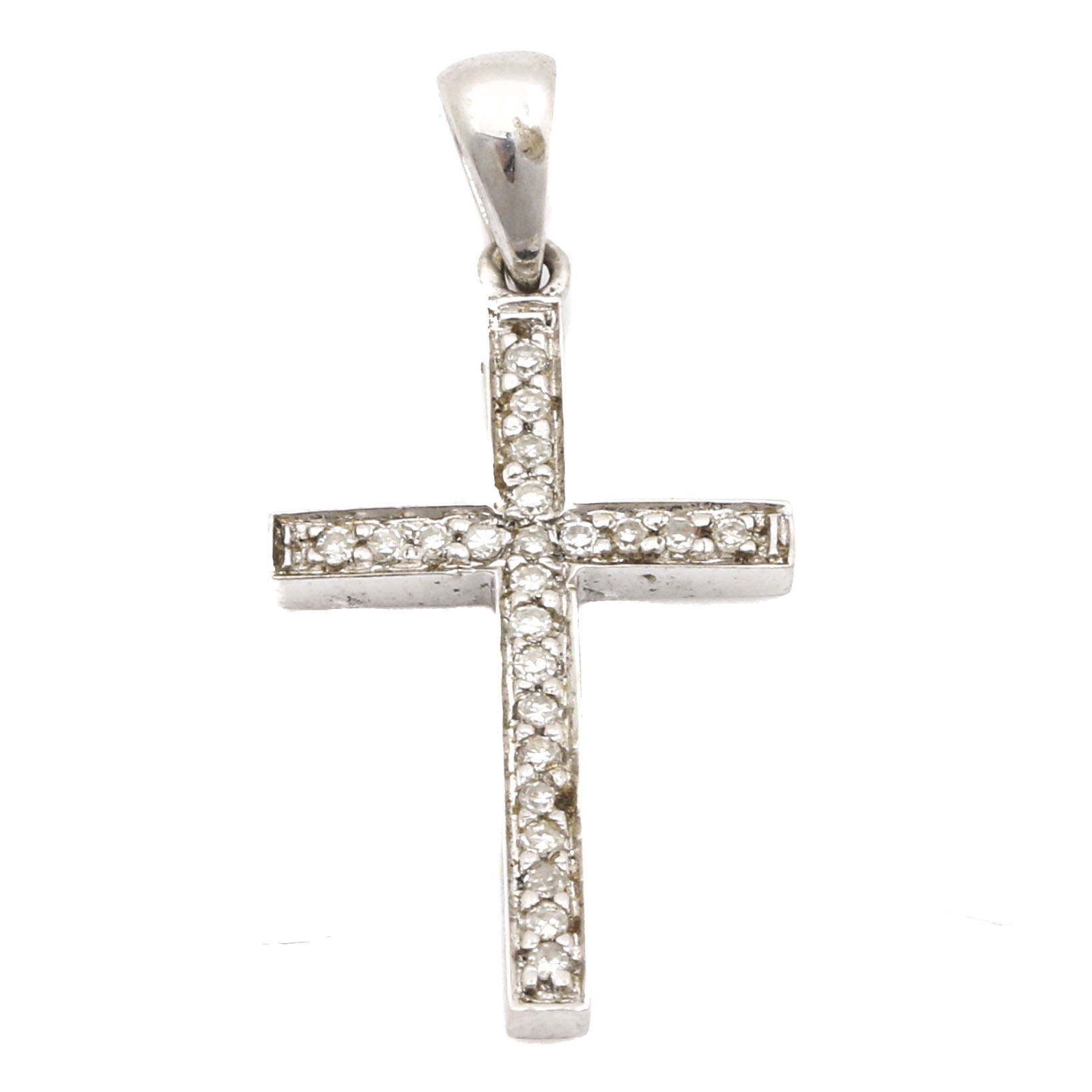 14K White Gold Diamond Cross Pendant