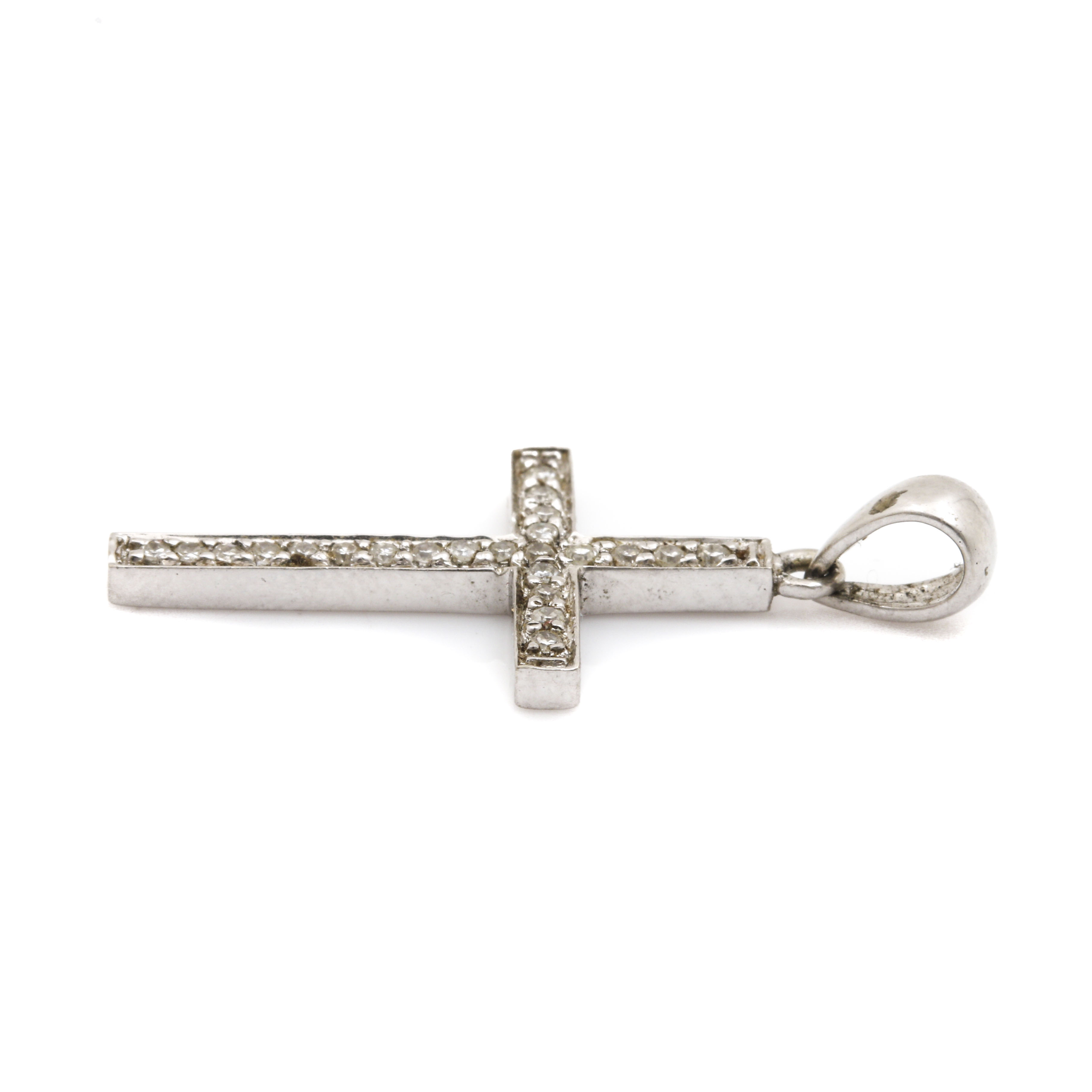 14K White Gold Diamond Cross Pendant