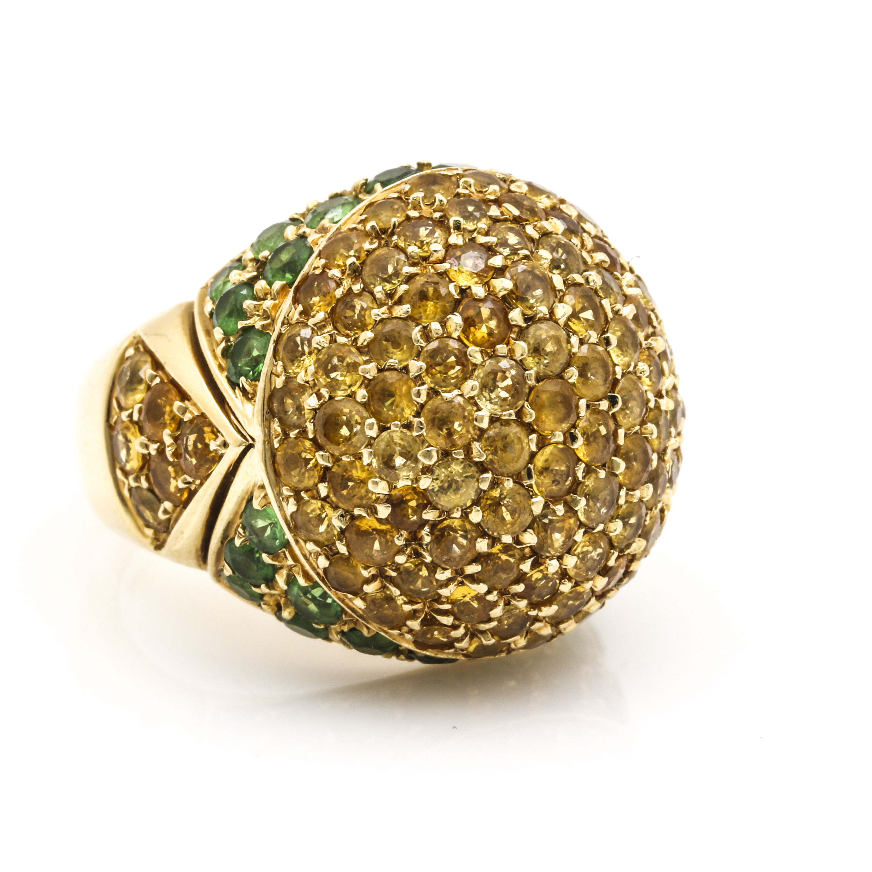 18K Yellow Gold Tsavorite Garnet and Yellow Sapphire Cocktail Ring