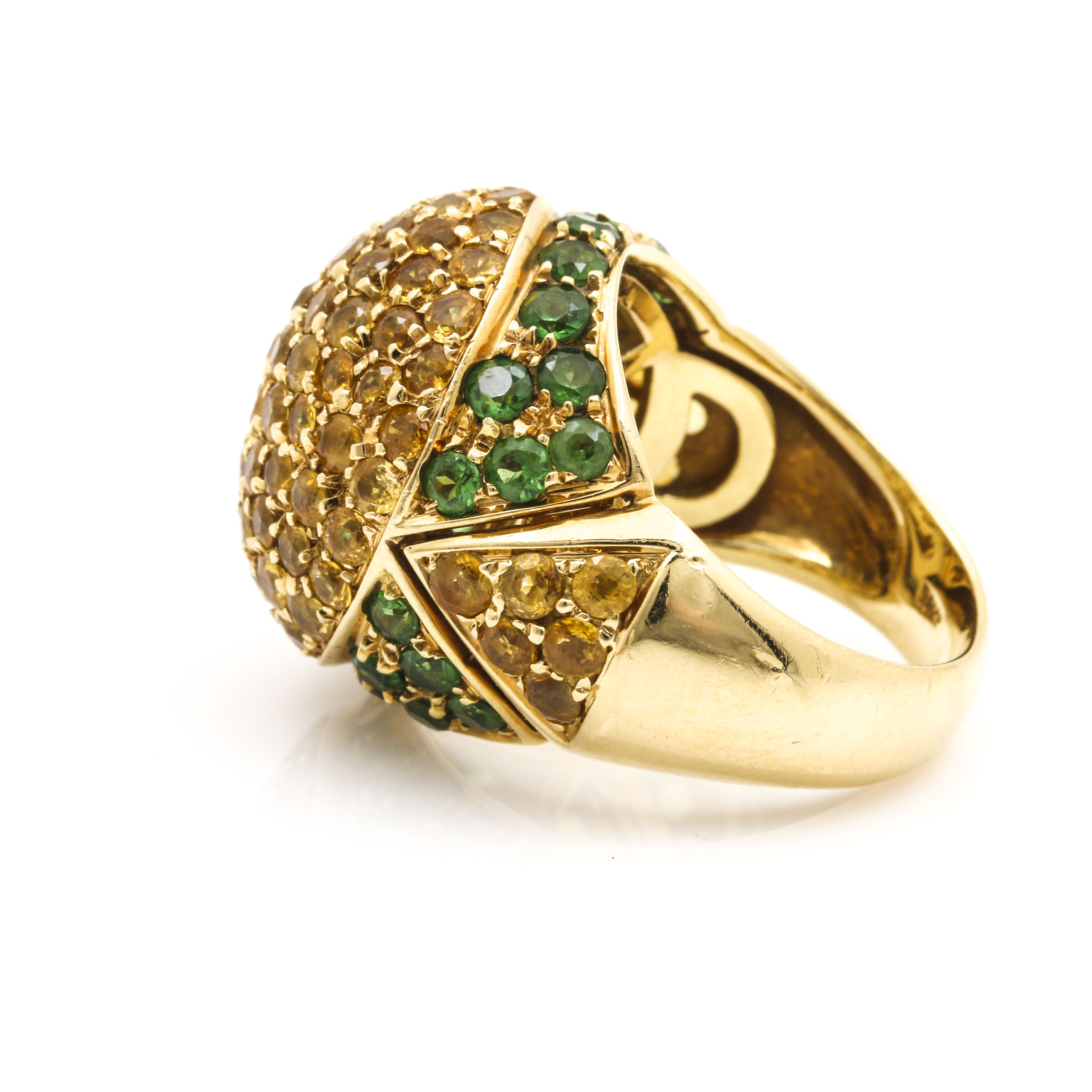 18K Yellow Gold Tsavorite Garnet and Yellow Sapphire Cocktail Ring