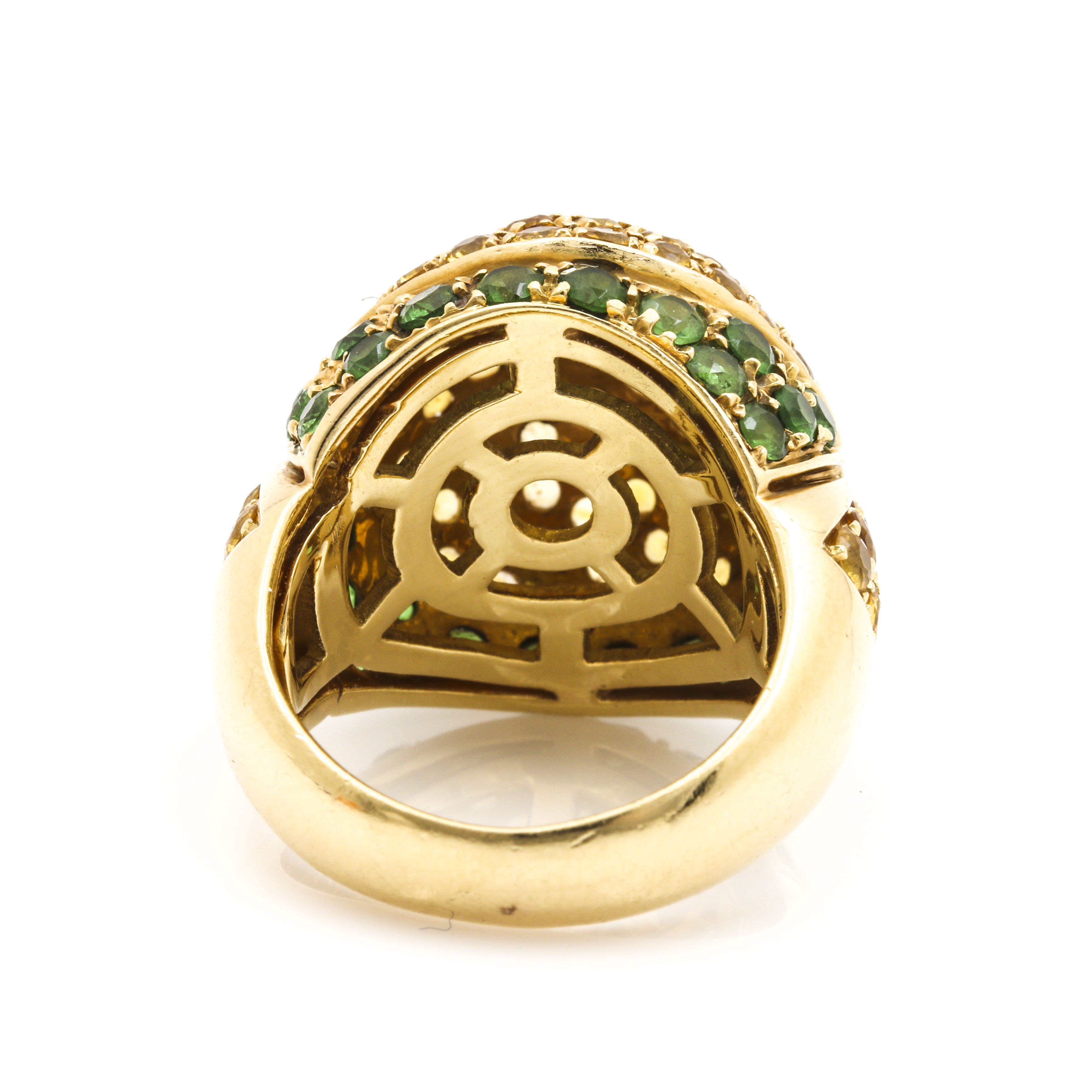 18K Yellow Gold Tsavorite Garnet and Yellow Sapphire Cocktail Ring