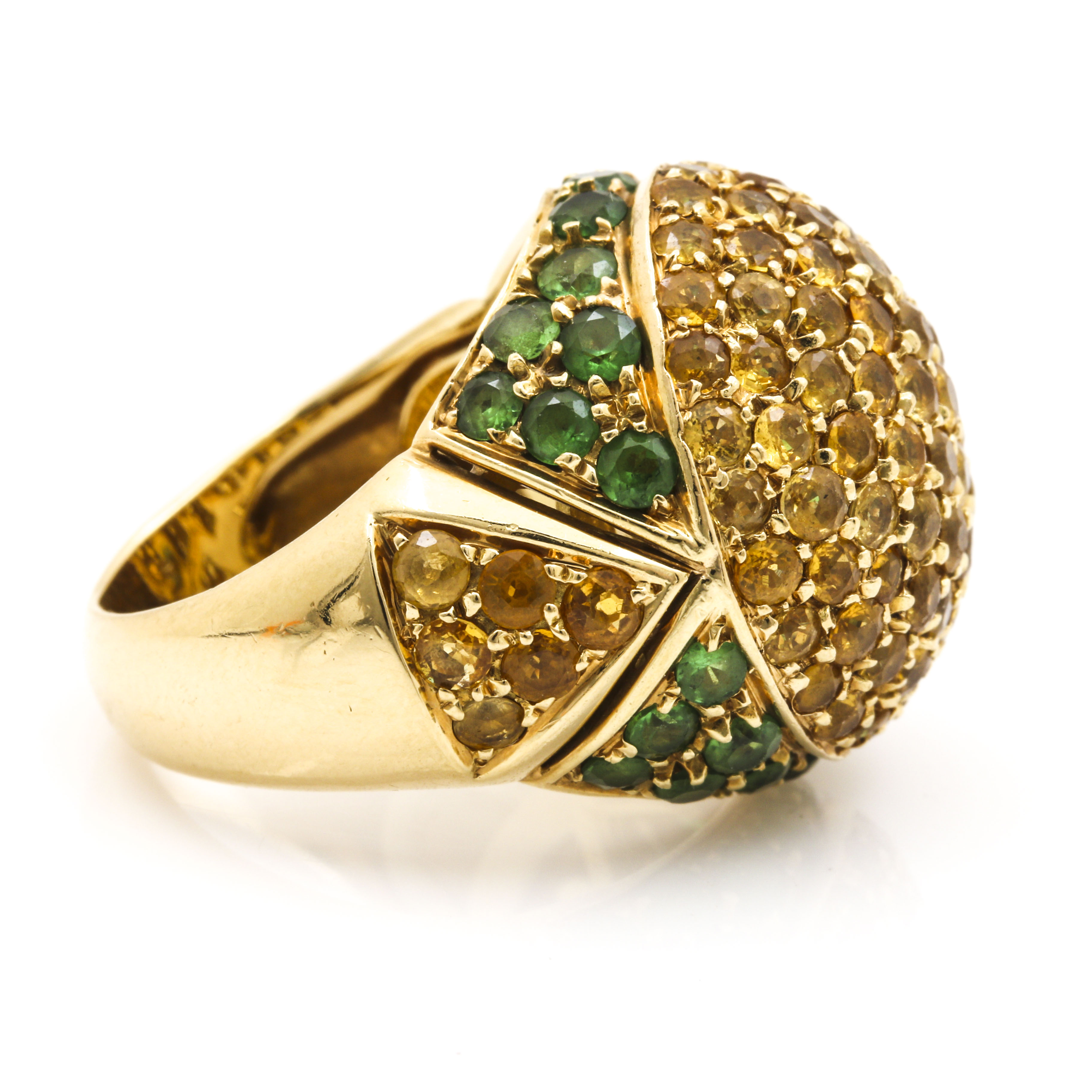 18K Yellow Gold Tsavorite Garnet and Yellow Sapphire Cocktail Ring