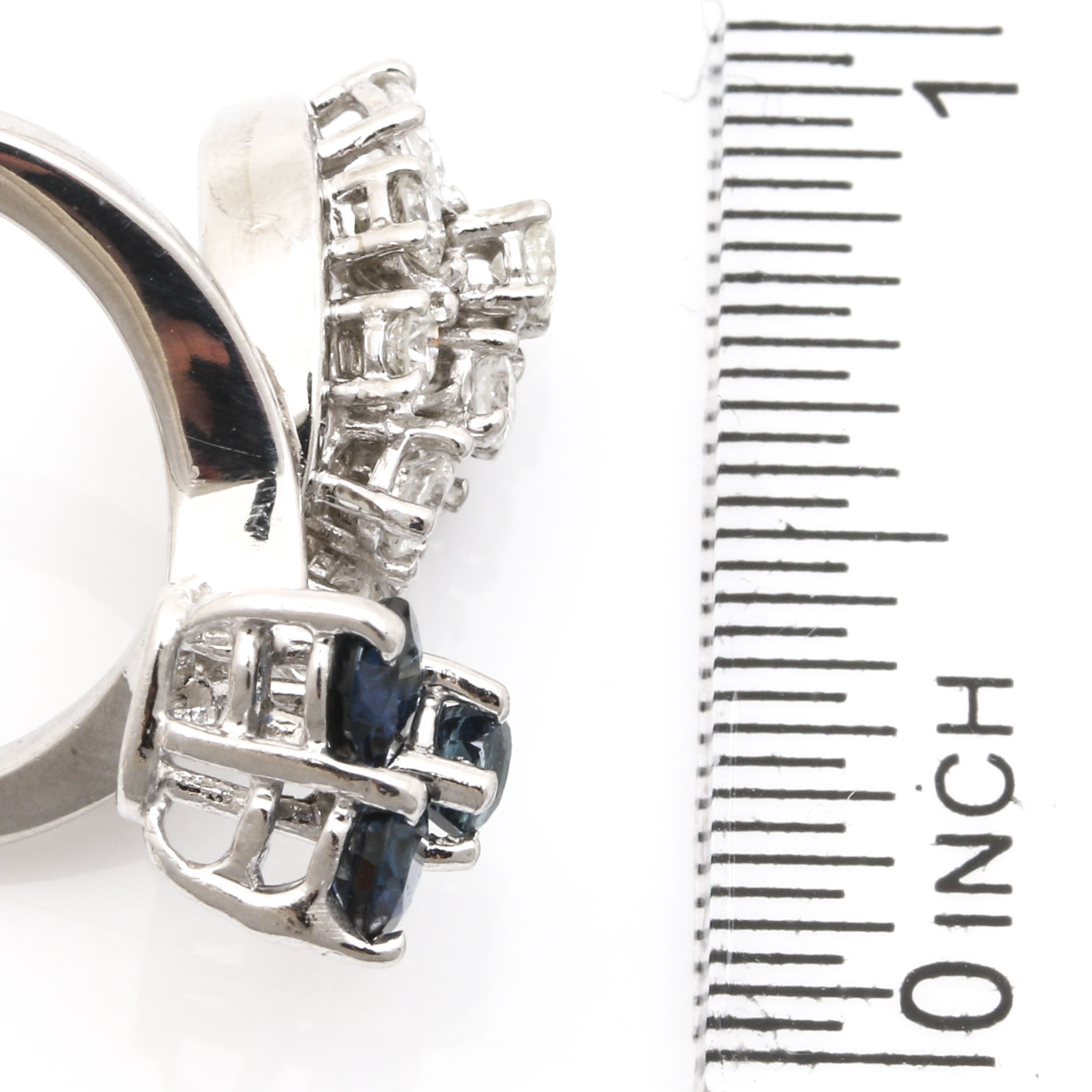 14K White Gold Blue Sapphire and Diamond Bypass Ring