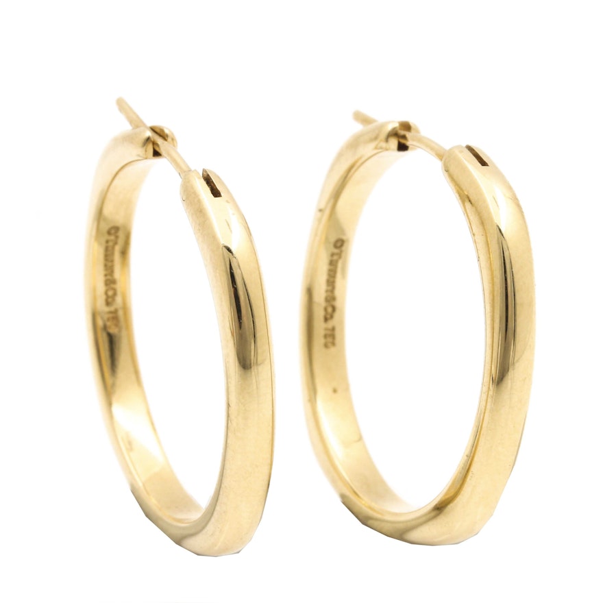 Tiffany & Co. 18K Yellow Gold Square Cushion Hoop Earrings