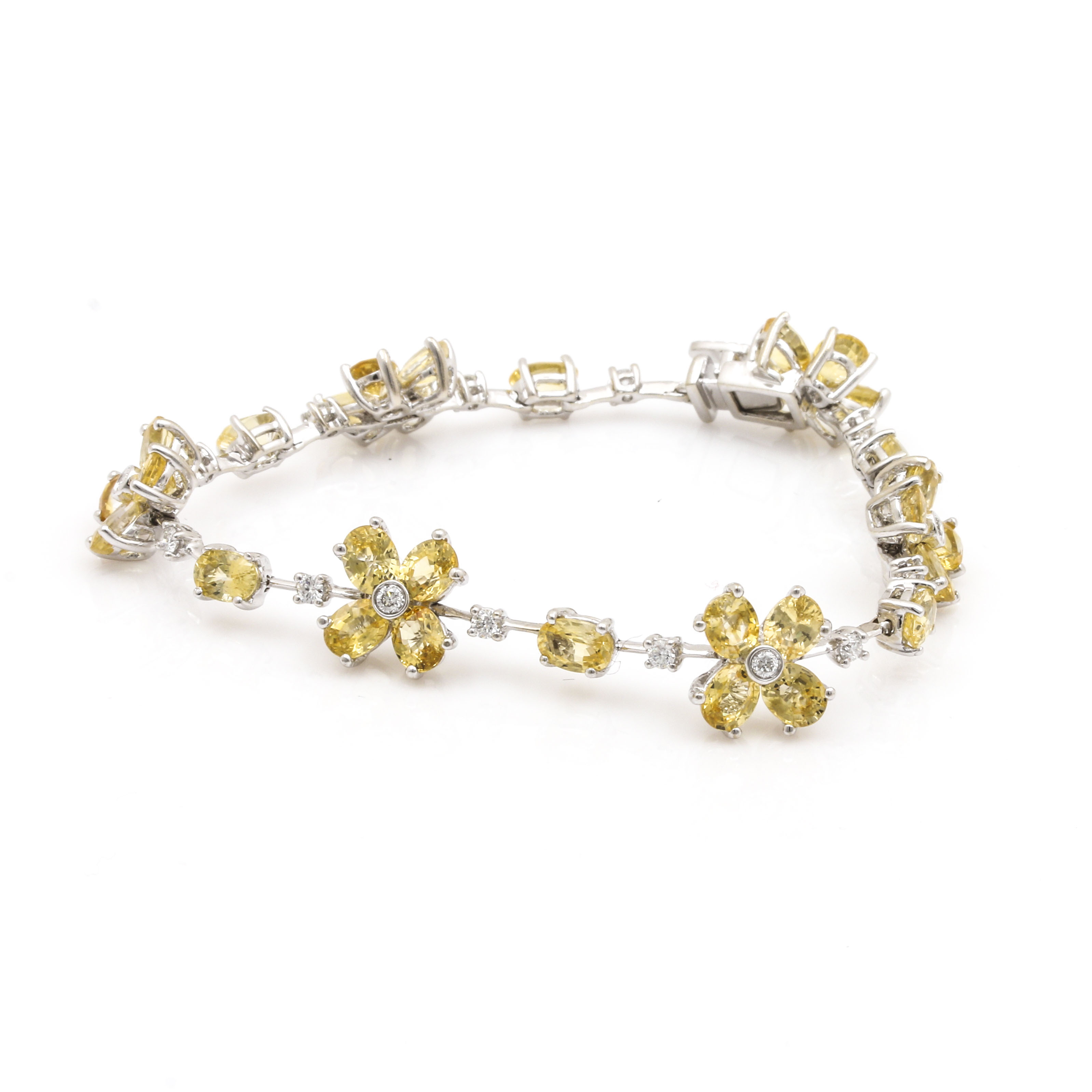 18K White Gold Fancy Yellow Sapphire and Diamond Bracelet