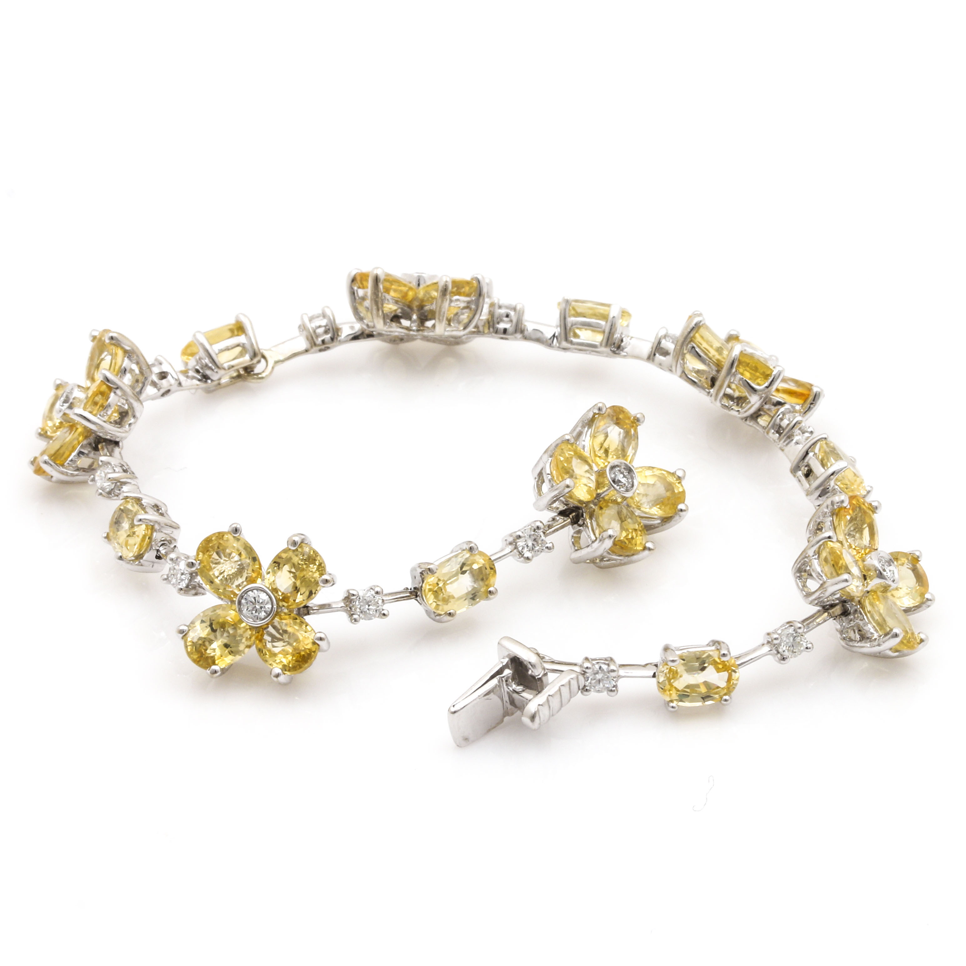 18K White Gold Fancy Yellow Sapphire and Diamond Bracelet
