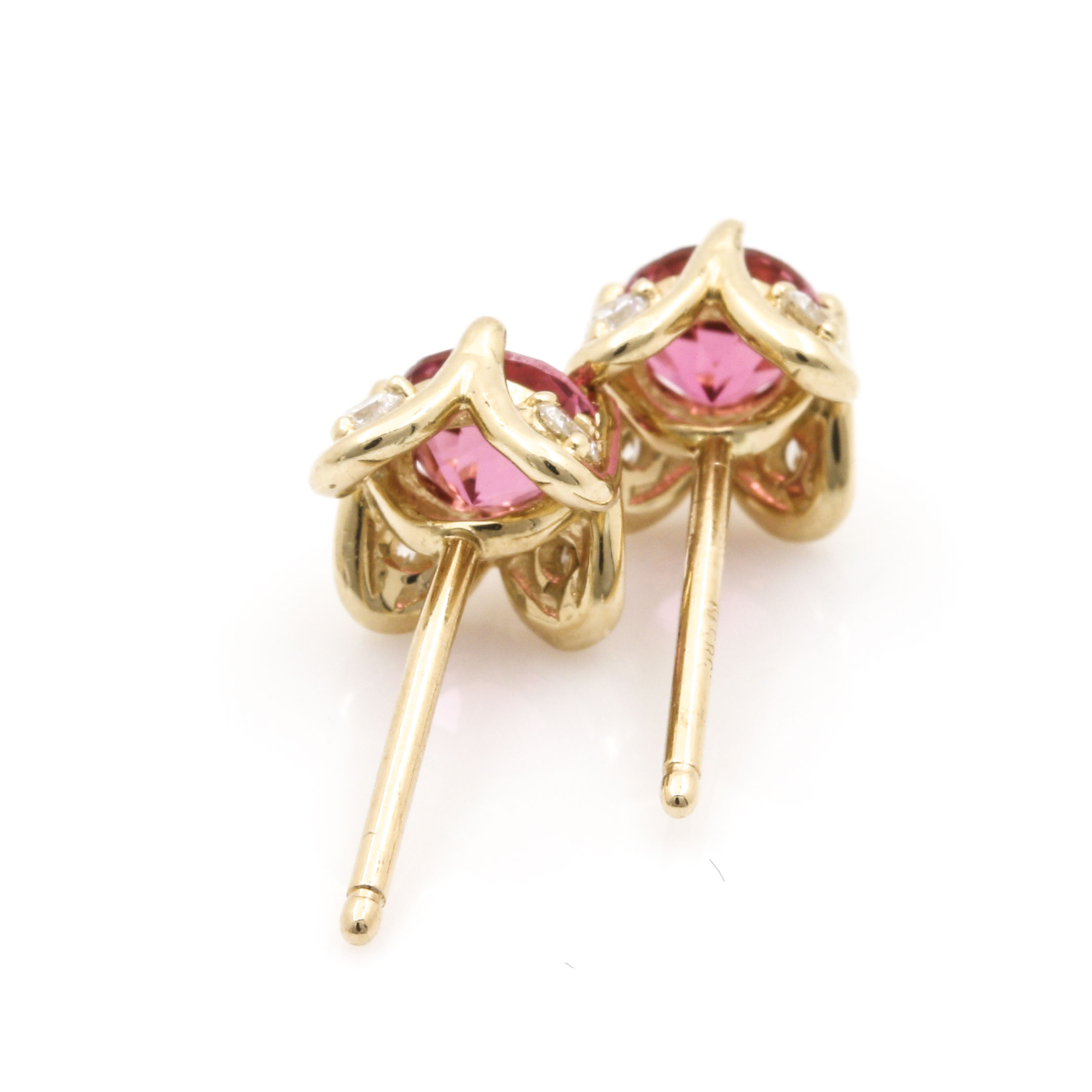 14K Yellow Gold Pink Tourmaline and Diamond Earrings