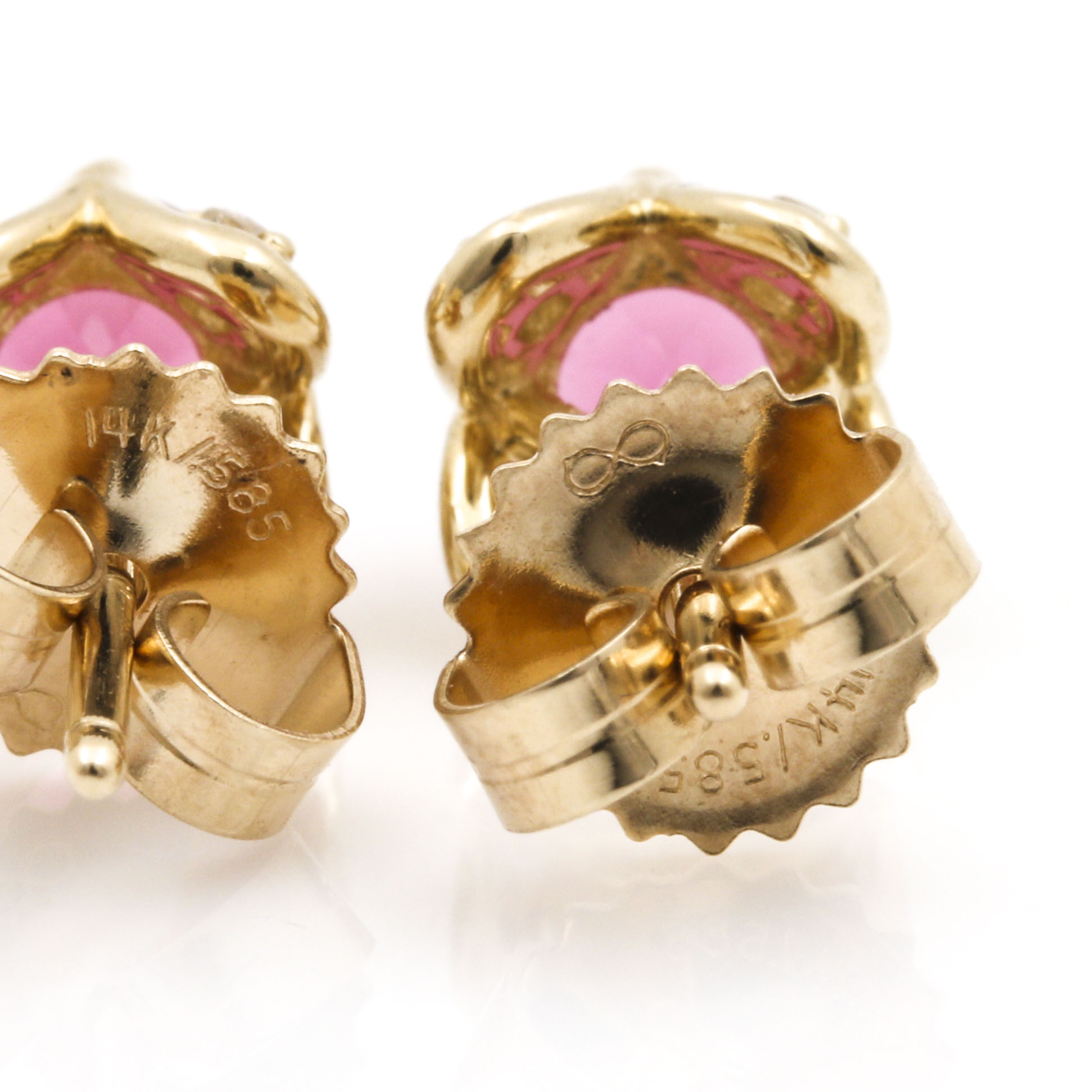 14K Yellow Gold Pink Tourmaline and Diamond Earrings