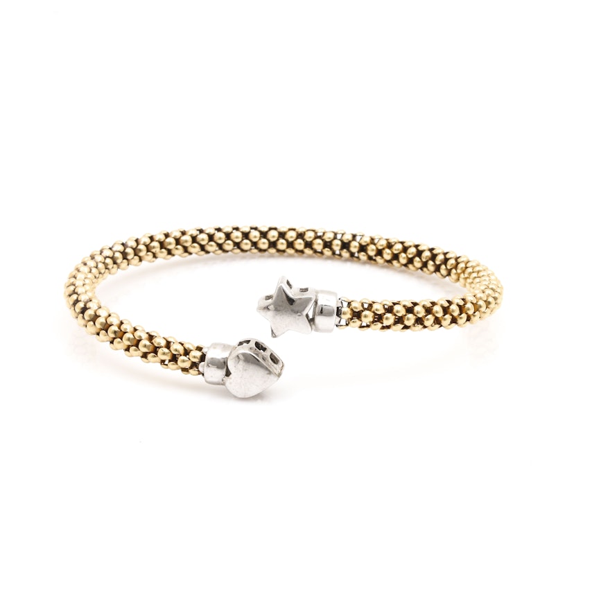 14K Yellow Gold Popcorn Bracelet with White Gold Accents
