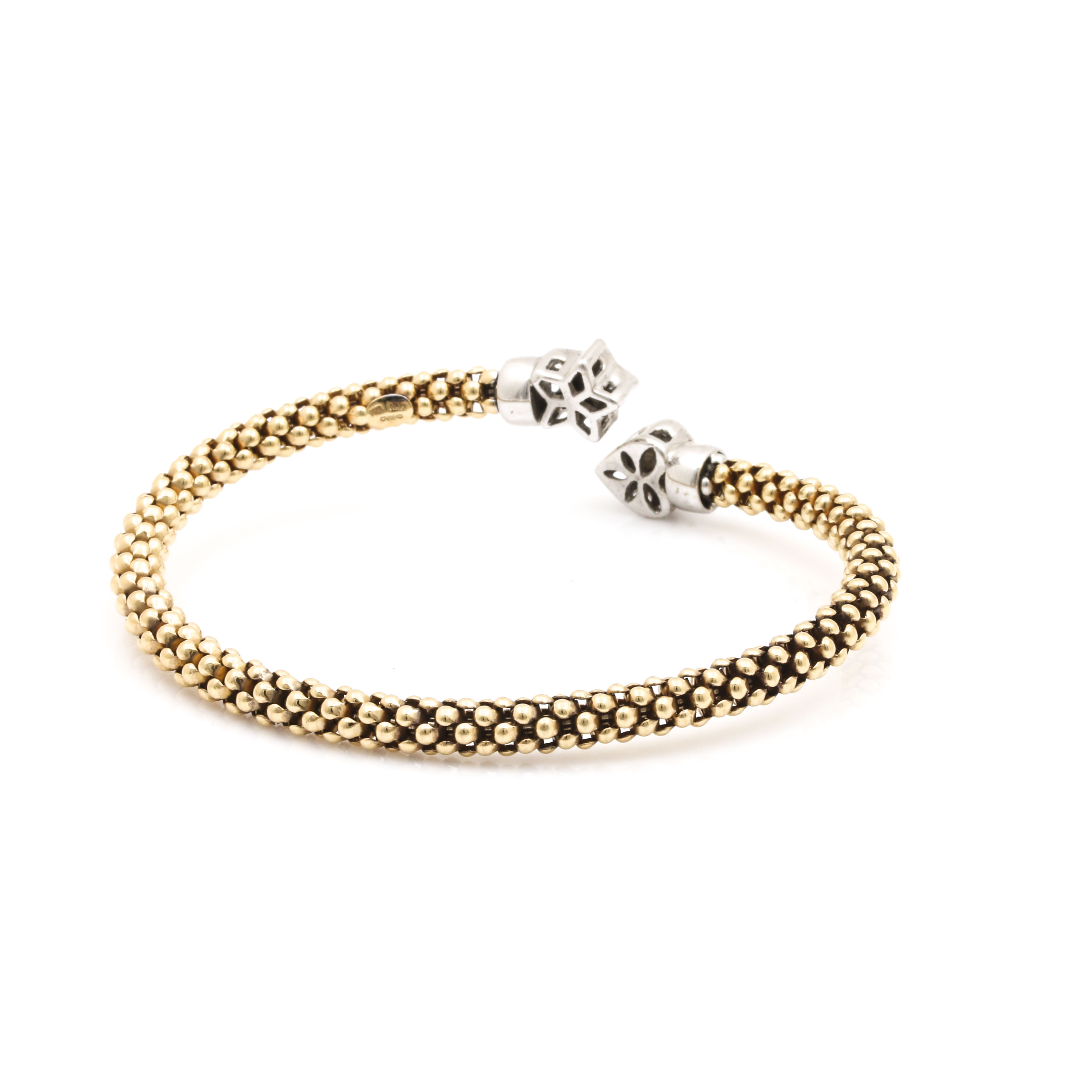 14K Yellow Gold Popcorn Bracelet with White Gold Accents
