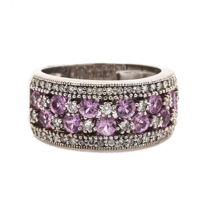 EFFY 14K White Gold Fancy Pink Sapphire and Diamond Ring