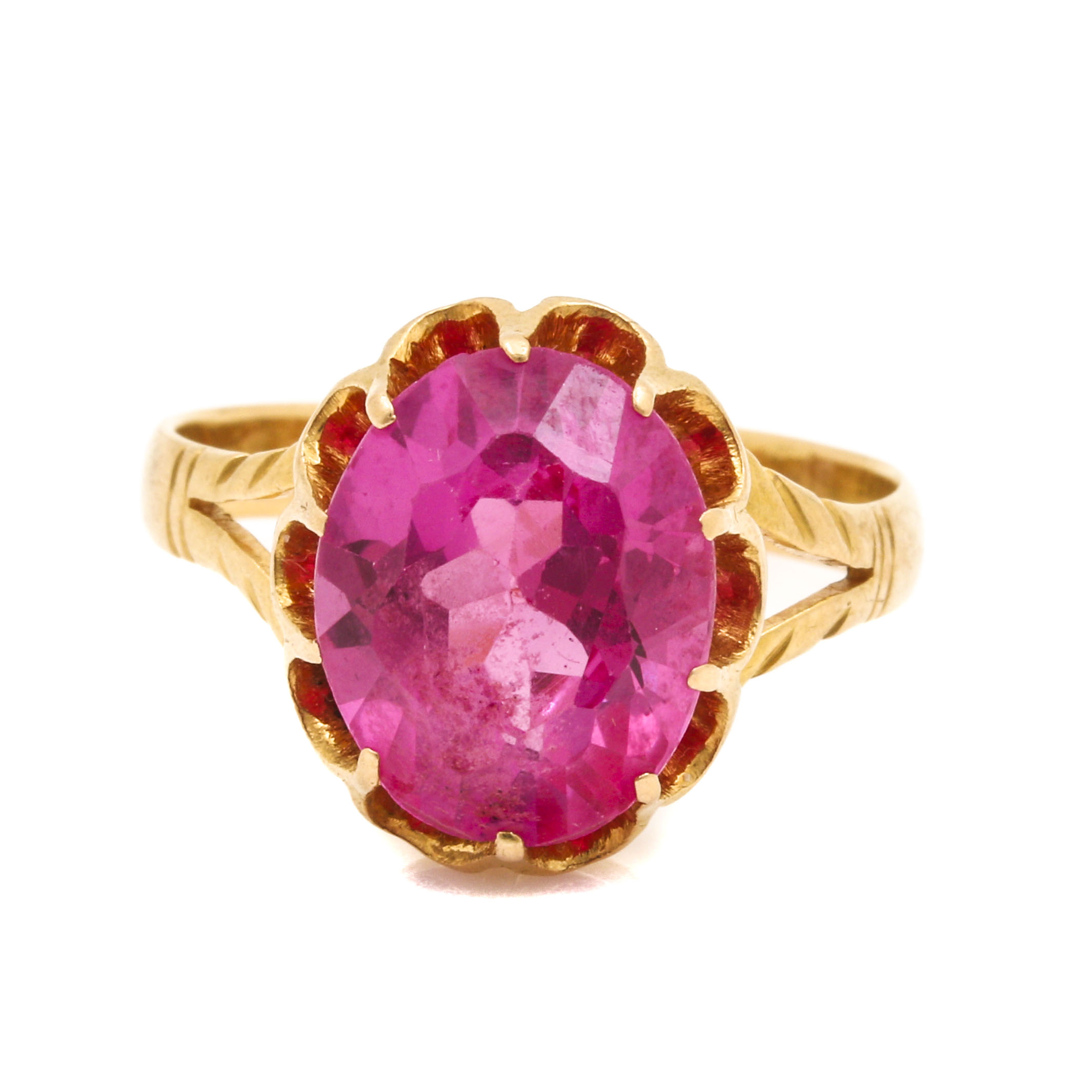 14K Yellow Gold Pink Ruby Ring