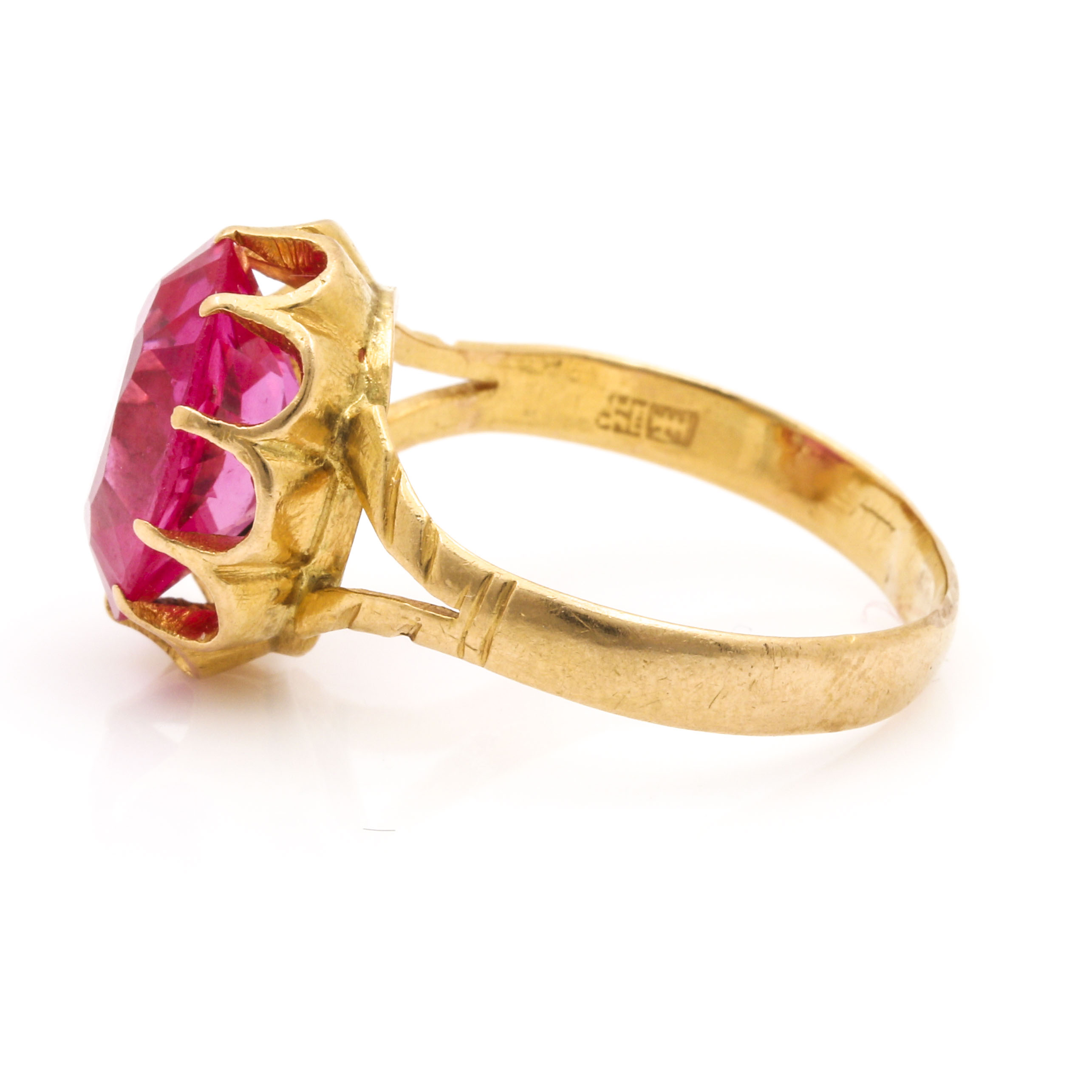 14K Yellow Gold Pink Ruby Ring