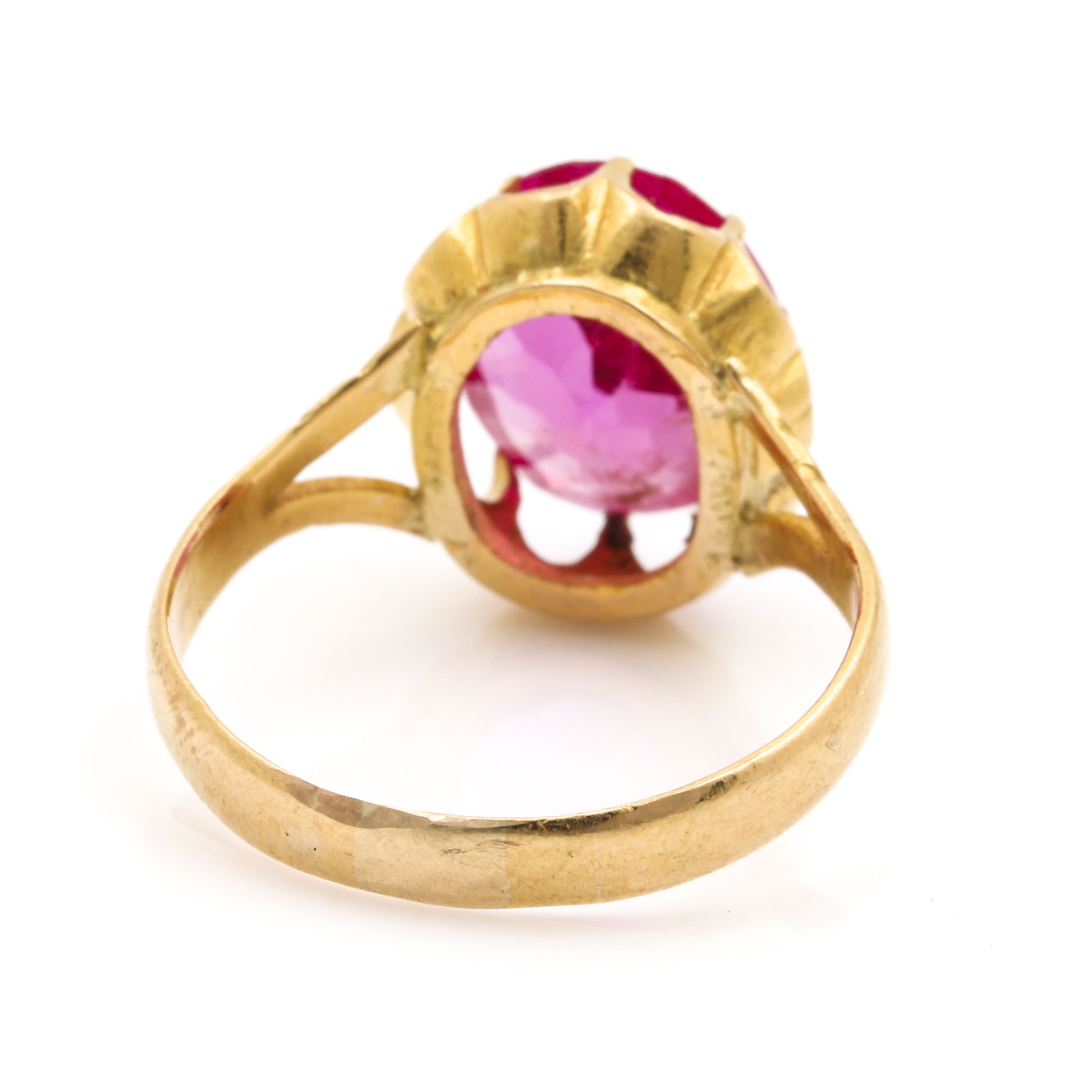 14K Yellow Gold Pink Ruby Ring