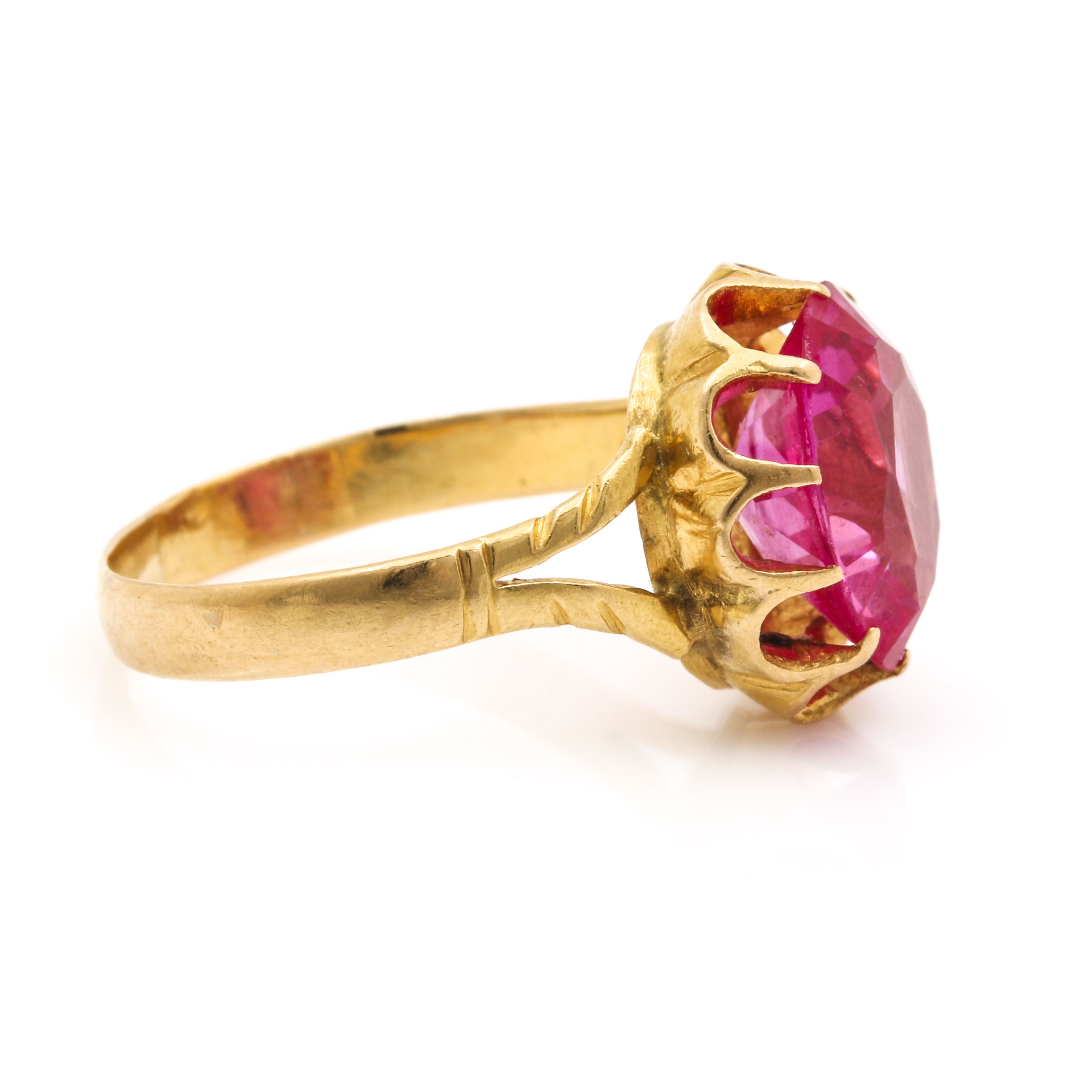 14K Yellow Gold Pink Ruby Ring