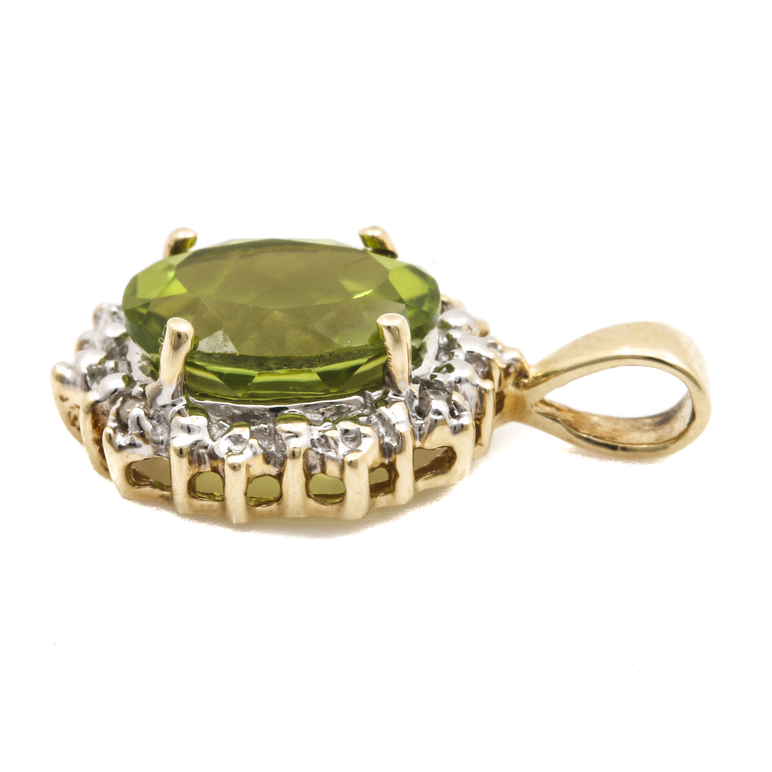 10K Yellow Gold Peridot and Diamond Pendant