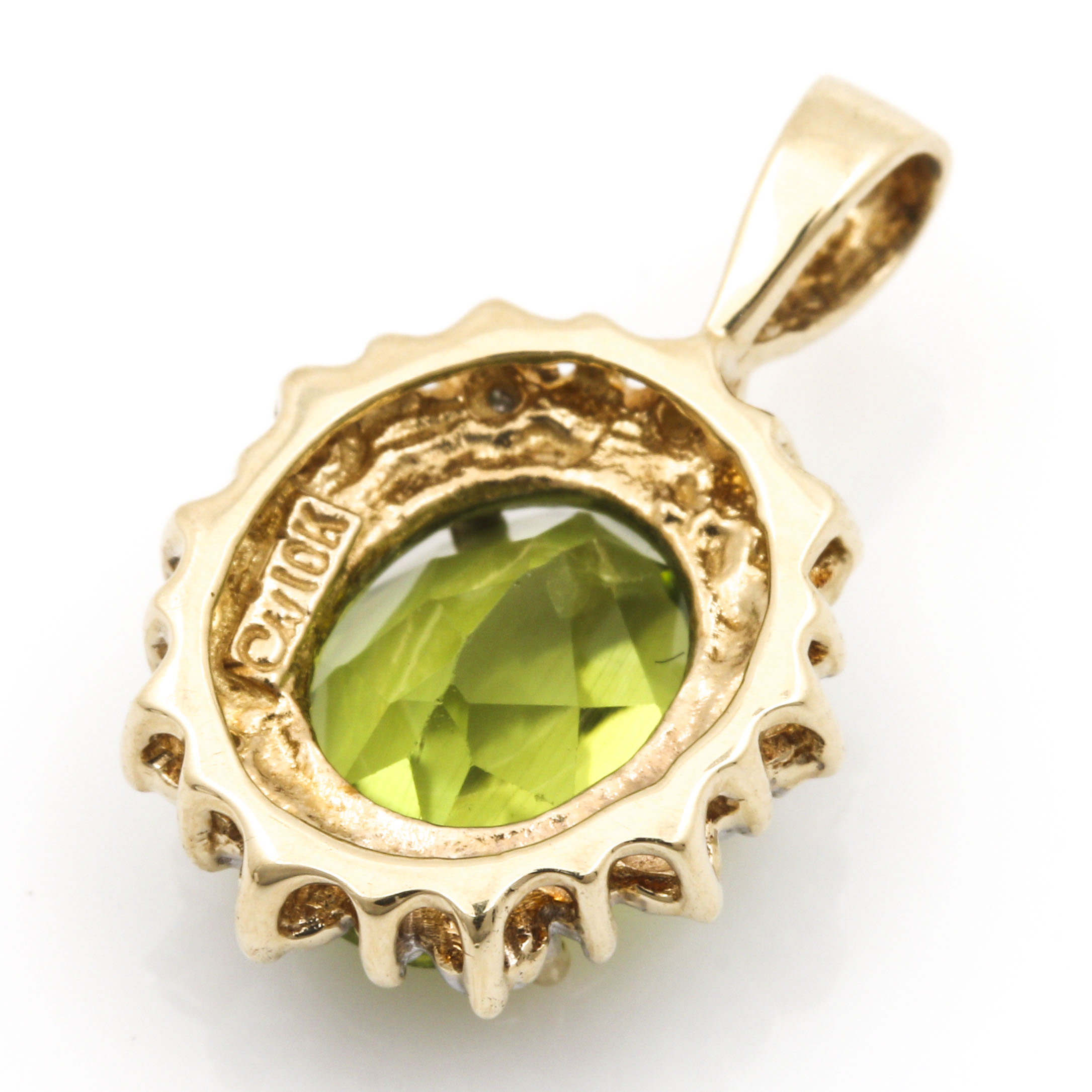 10K Yellow Gold Peridot and Diamond Pendant