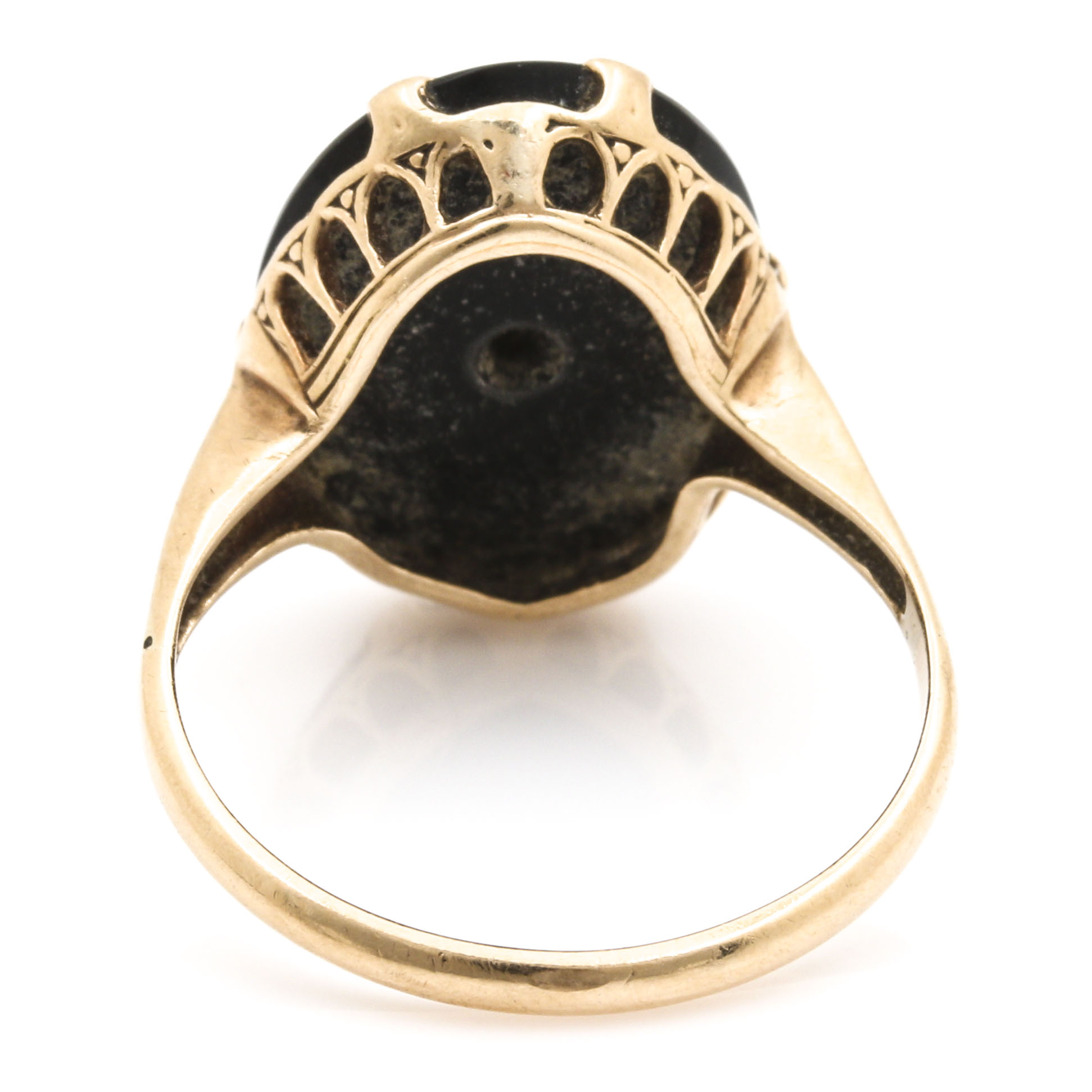 14K Yellow Gold Black Onyx and Diamond Ring