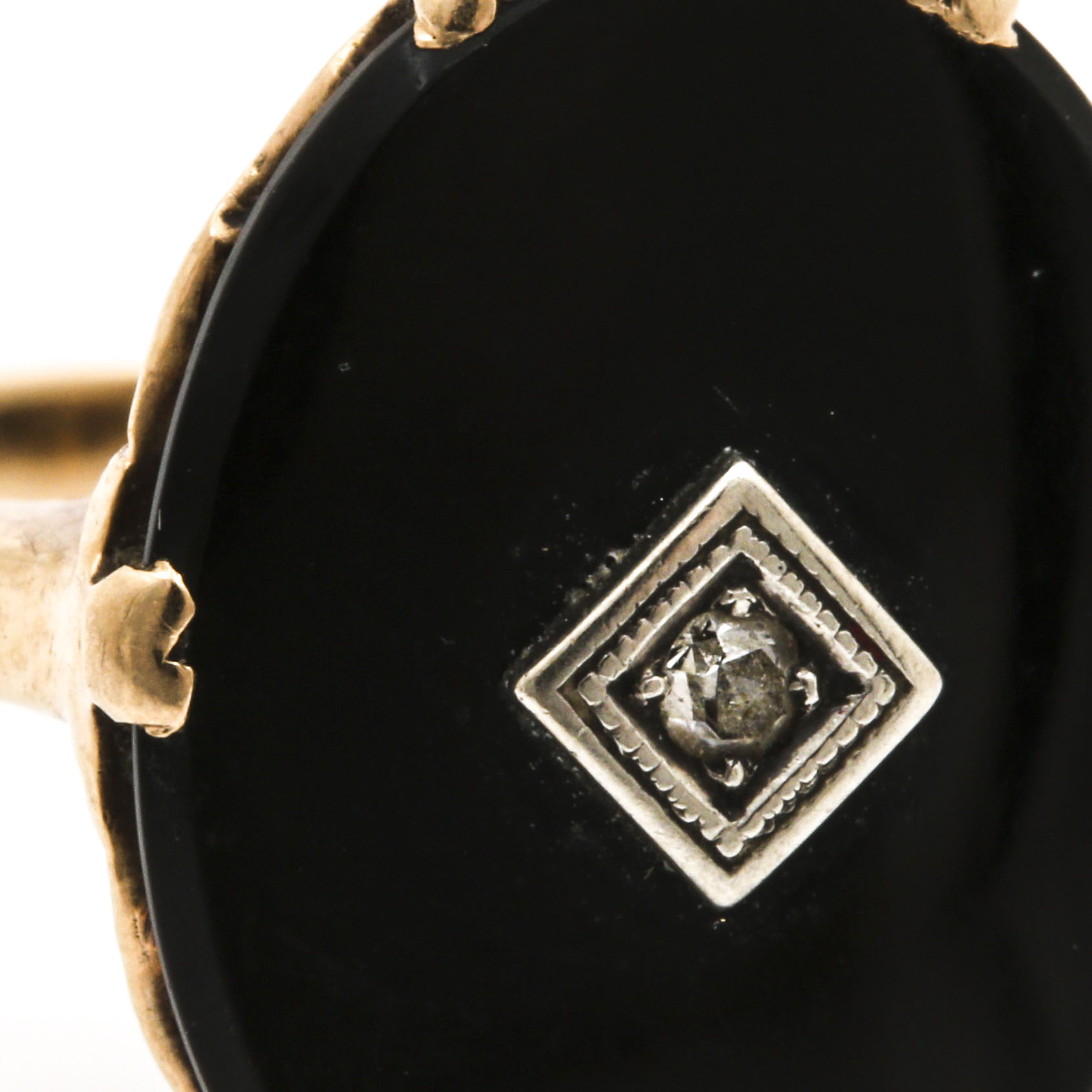 14K Yellow Gold Black Onyx and Diamond Ring