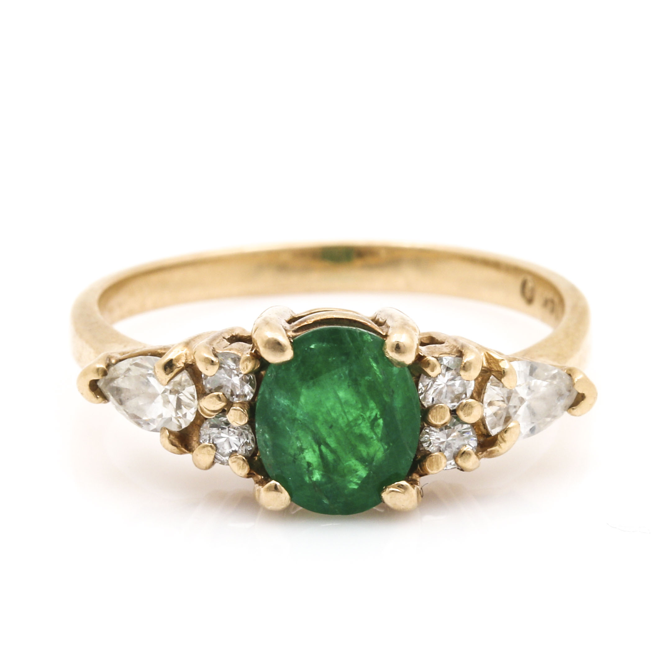 14K Yellow Gold Emerald and Diamond Ring